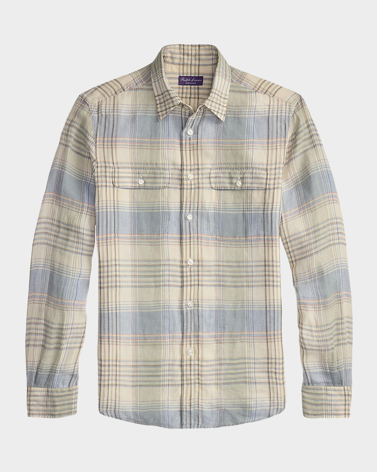Ralph Lauren Purple Label Plaid Linen Shirt | Neiman Marcus