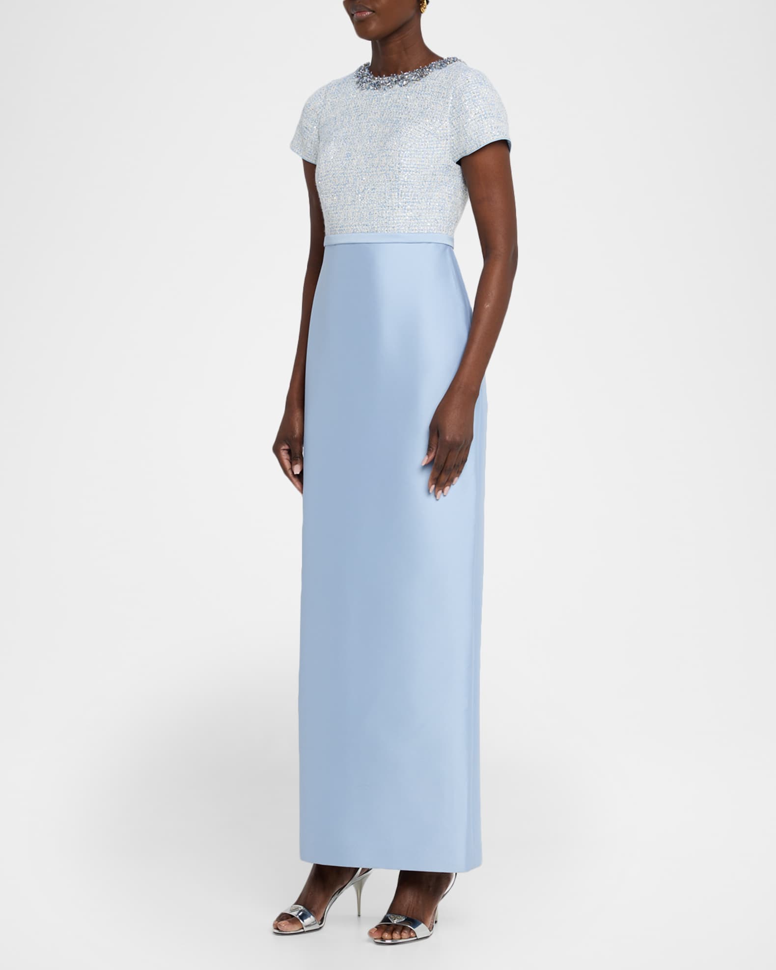 SACHIN BABI Isla Sequin Tweed & Mikado Column Gown | Neiman Marcus