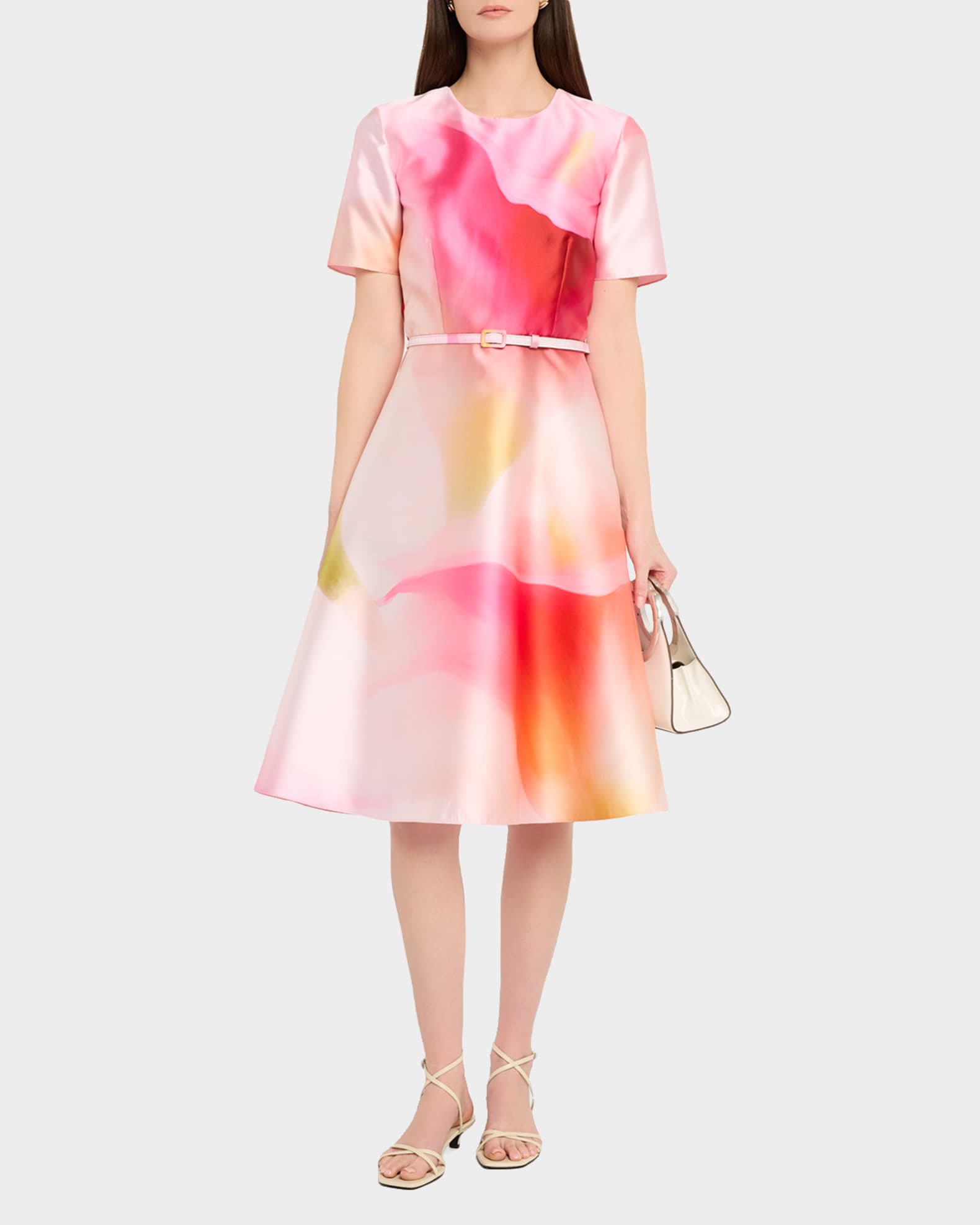 Prabal Gurung Floral-Print Twill Belted Short-Sleeve Dress | Neiman Marcus