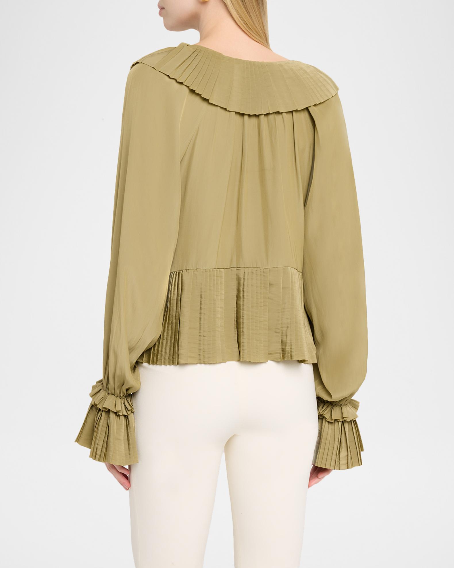 Ramy Brook Jacklyn Pleated Ruffle-Trim Blouse | Neiman Marcus