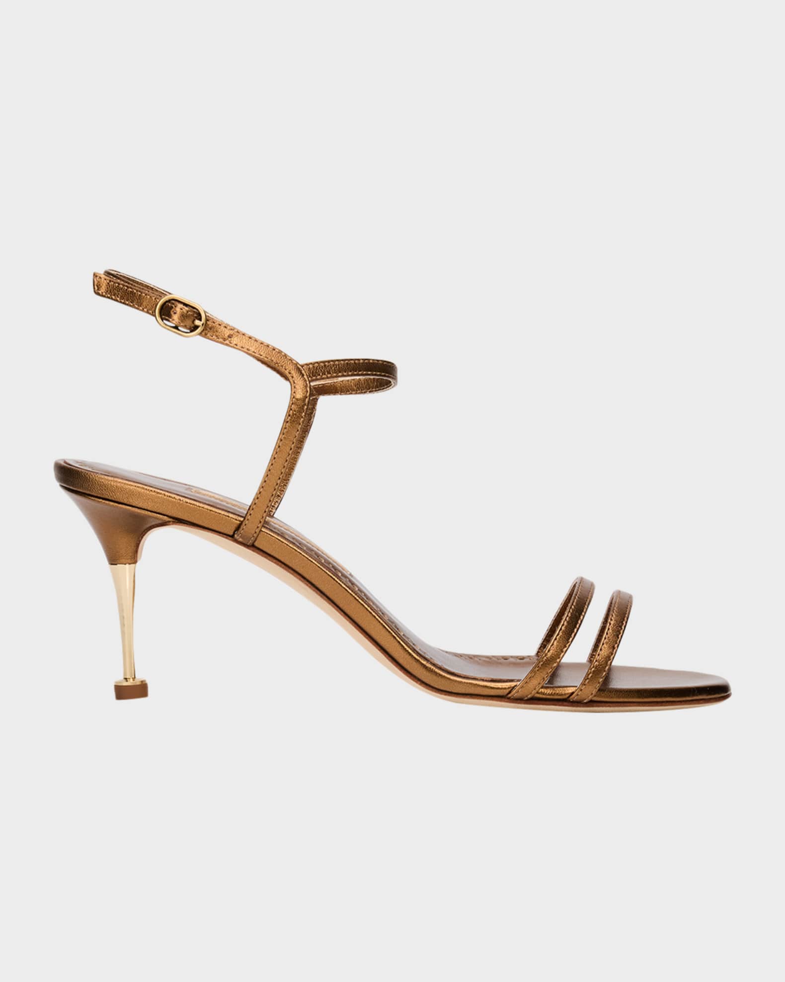 Manolo Blahnik 70mm Ciagalo Metallic Leather Ankle-Strap Sandals