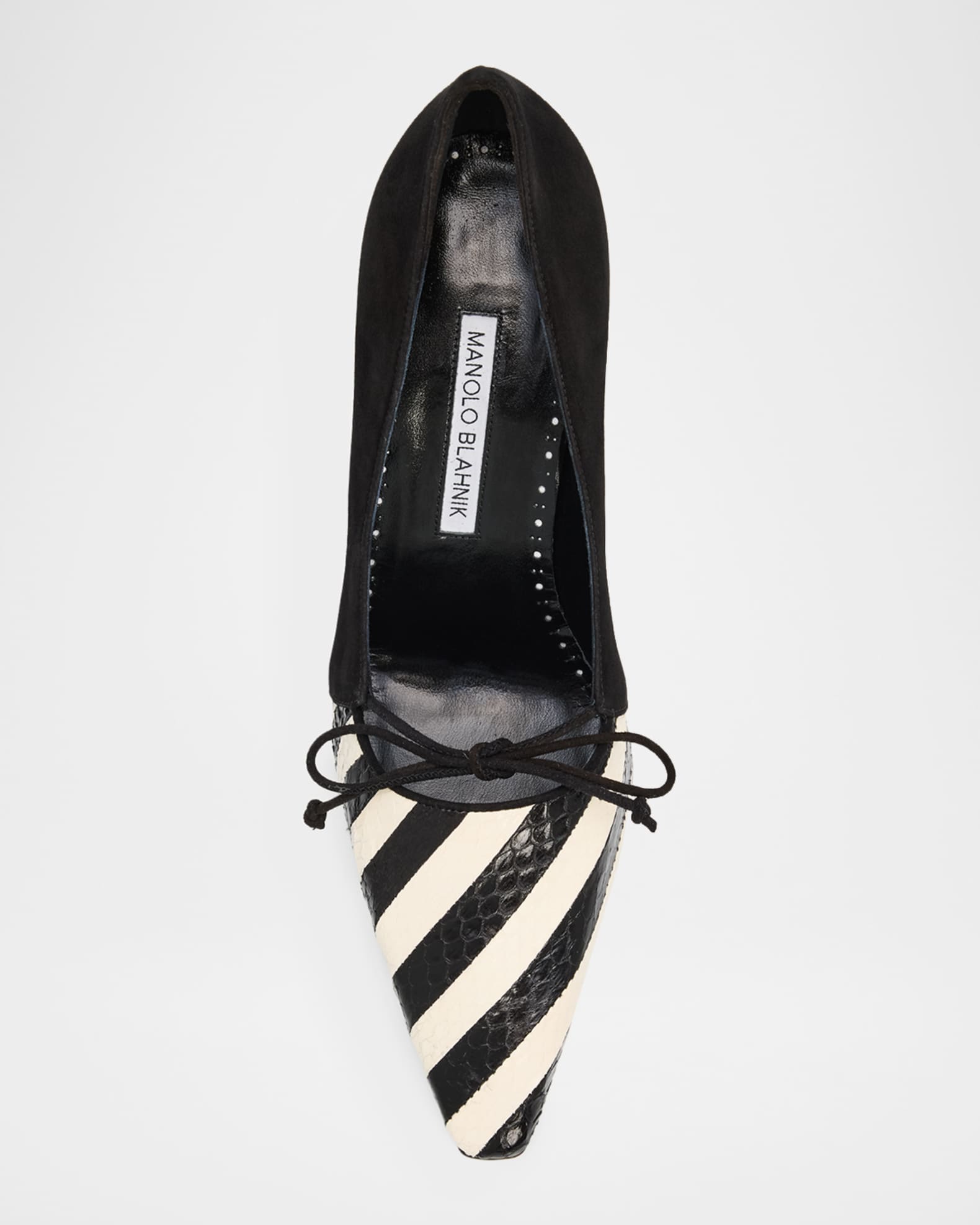 Manolo Blahnik 90mm Trillo Striped Python and Suede Pumps | Neiman