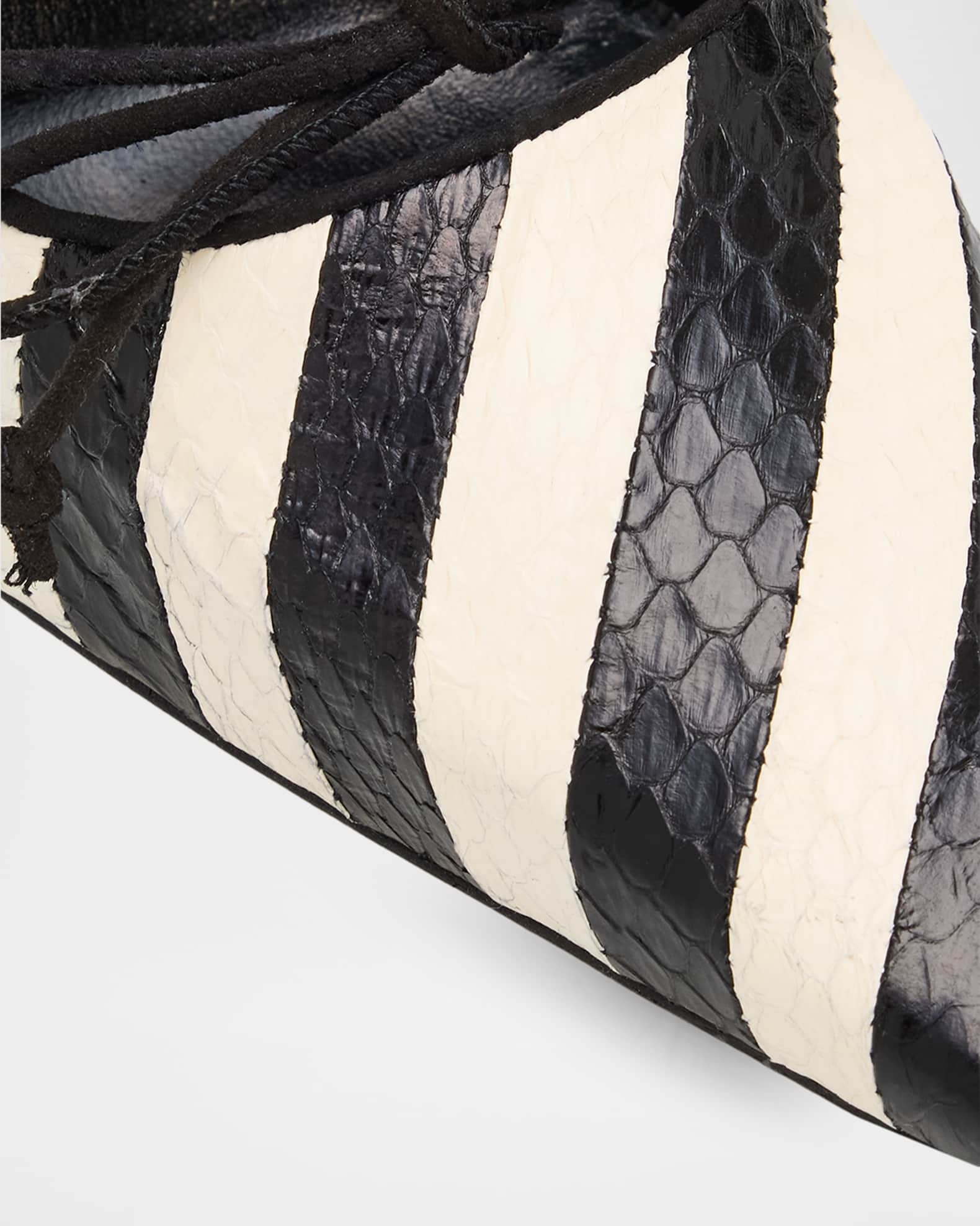 Manolo Blahnik 90mm Trillo Striped Python and Suede Pumps | Neiman