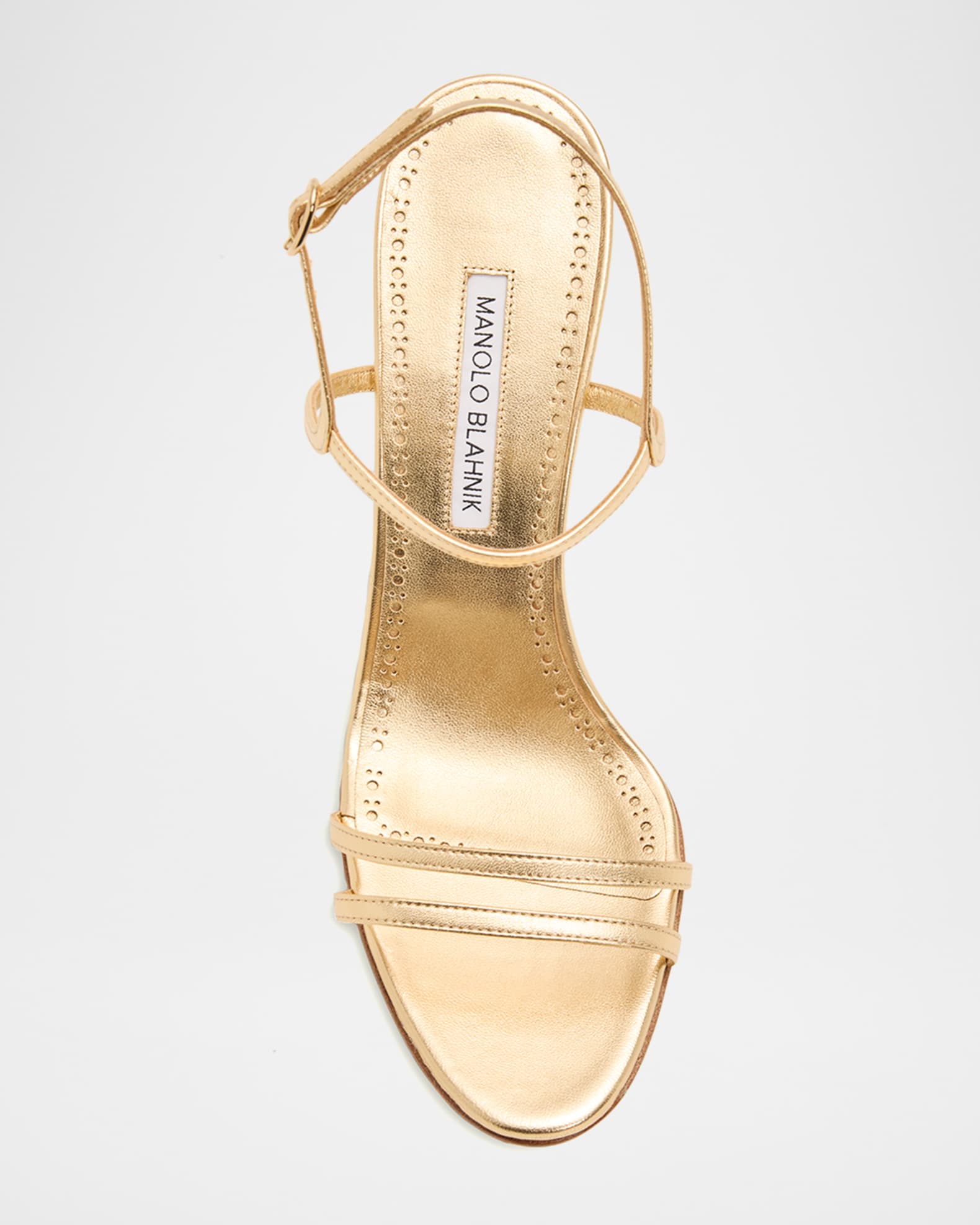 Manolo Blahnik 105mm Ciagapla Metallic Leather Sandals | Neiman Marcus
