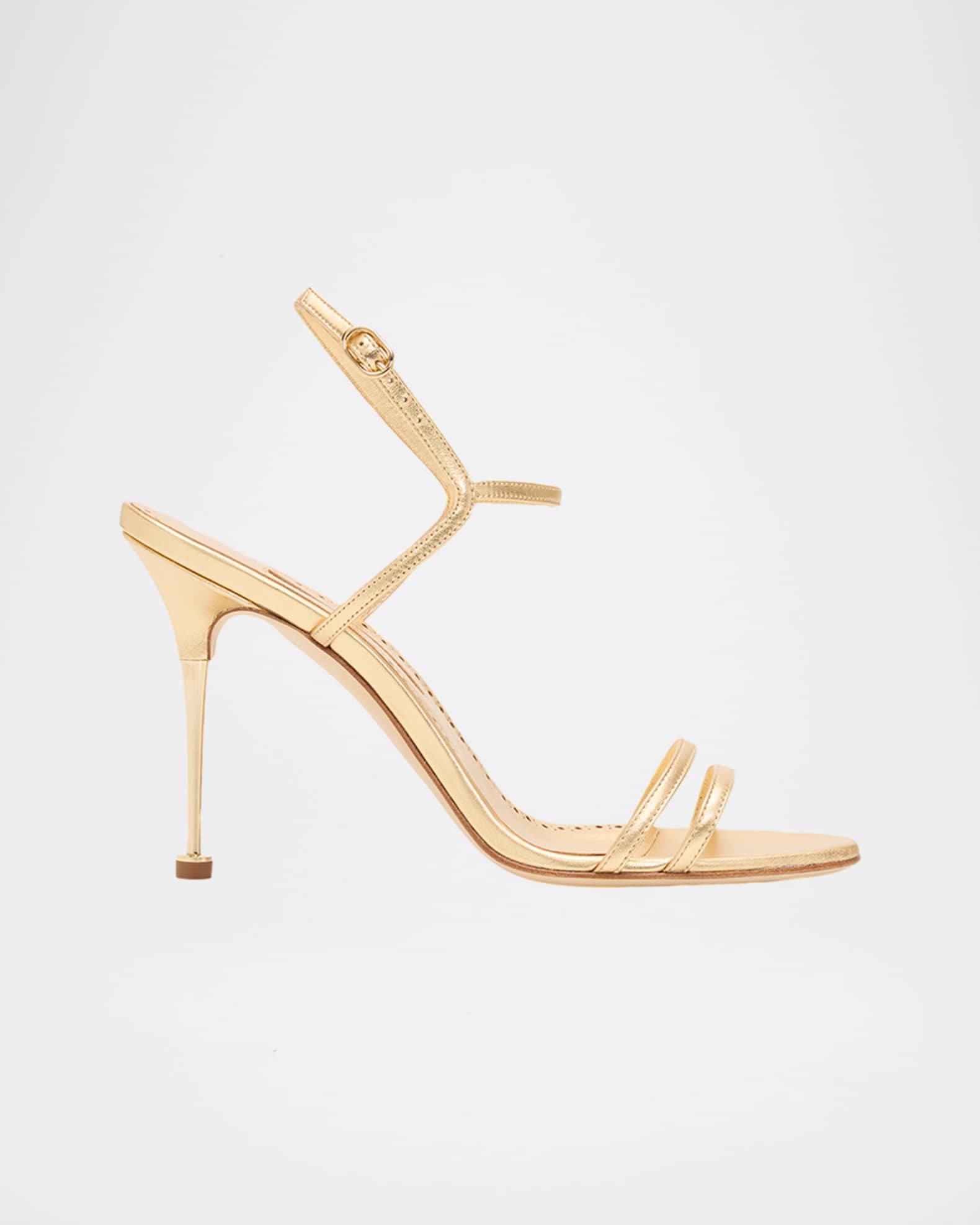 Manolo Blahnik 105mm Ciagapla Metallic Leather Sandals | Neiman Marcus
