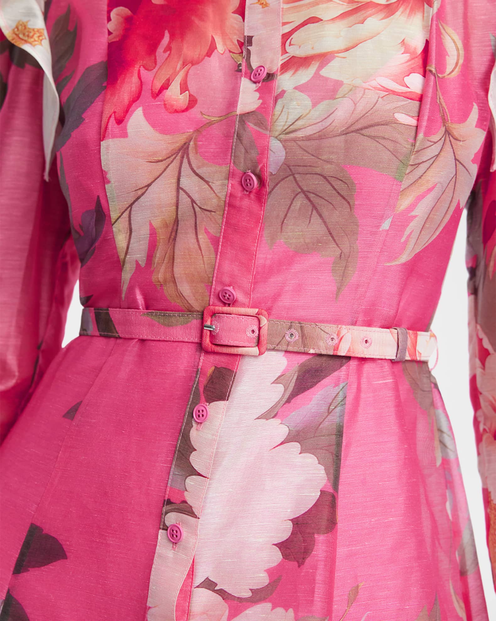 LEO LIN Katrina Floral-Print Ruffle Midi Dress | Neiman Marcus