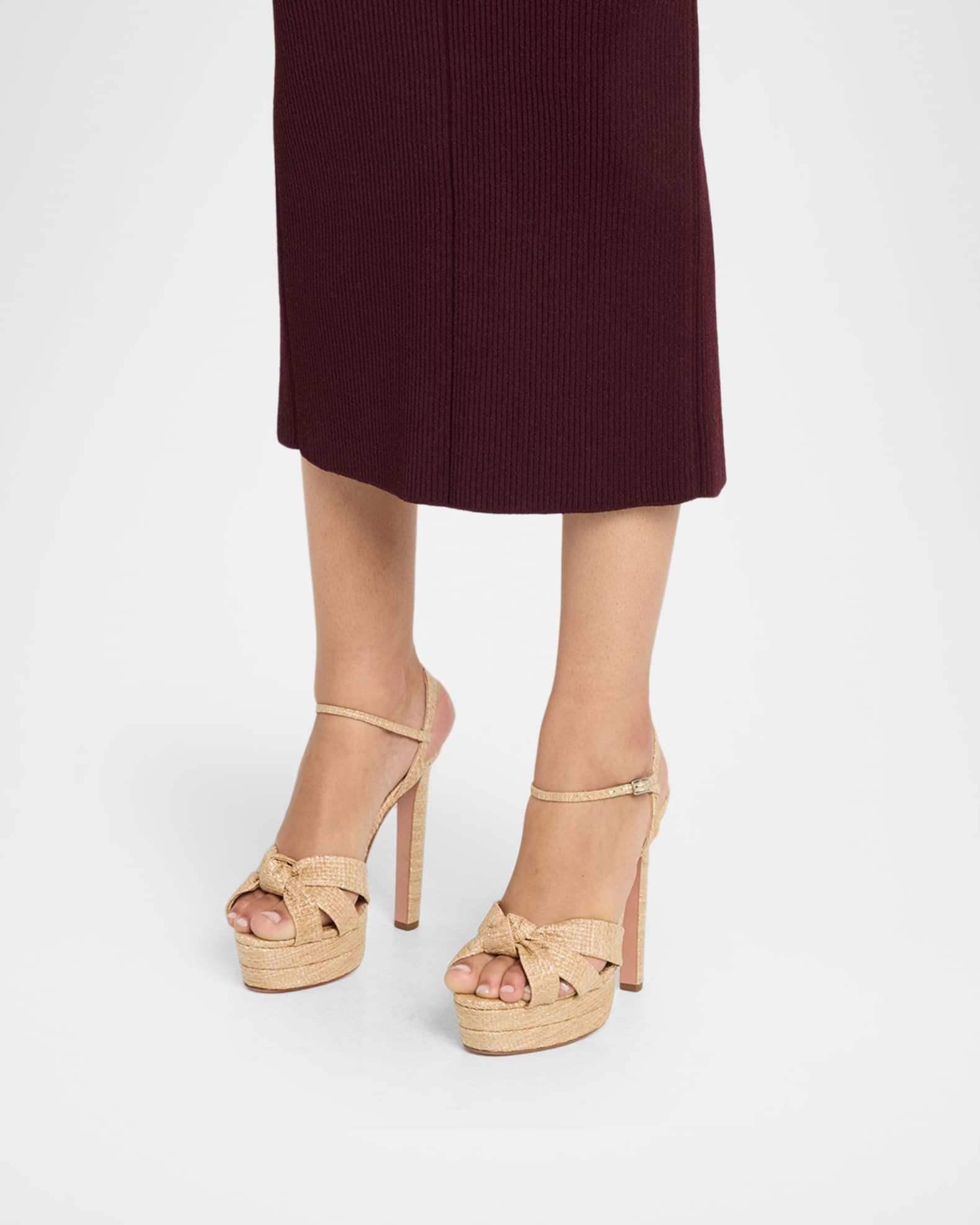 Aquazzura 130mm Nina Raffia Knot Platform Sandals | Neiman Marcus