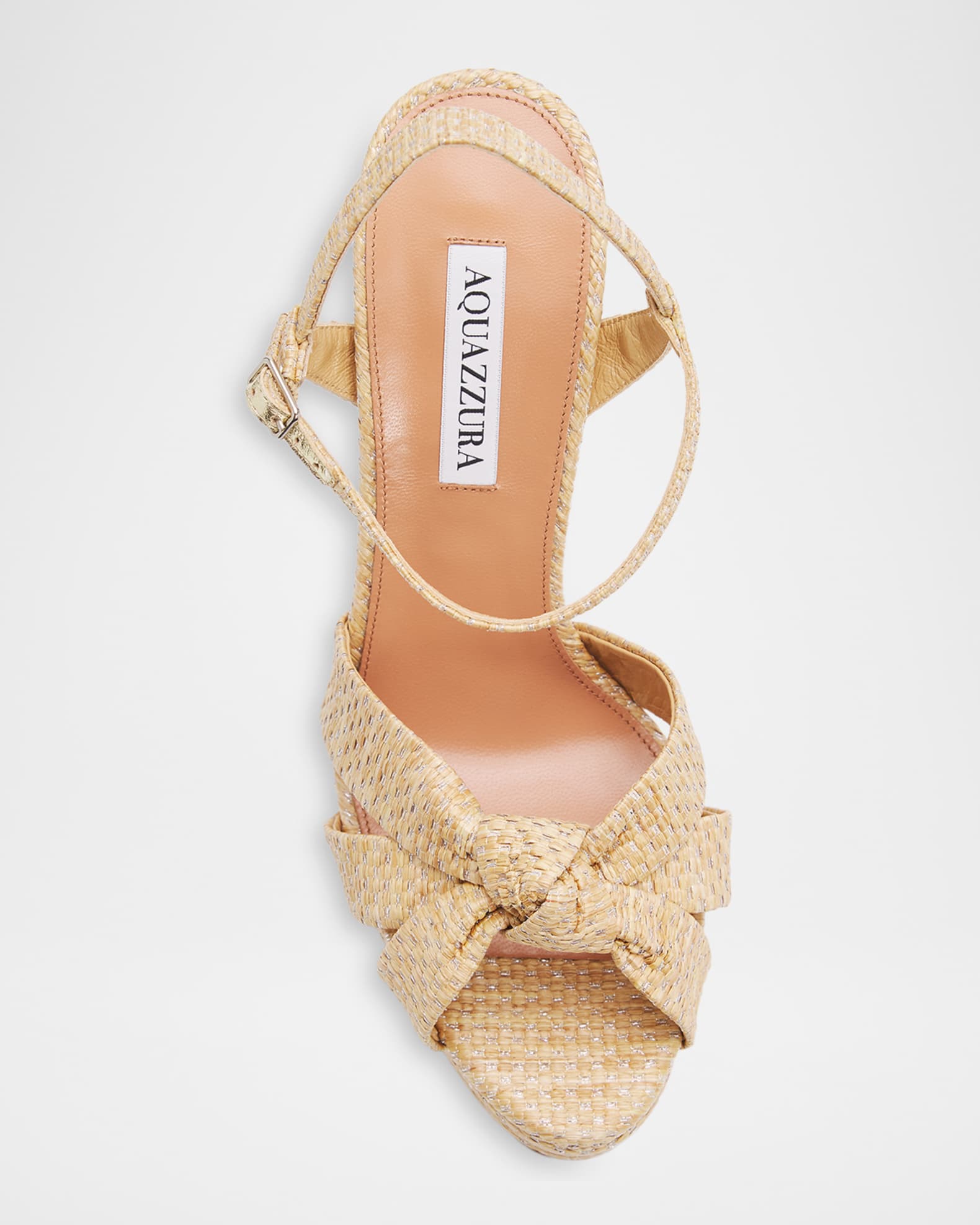 Aquazzura 130mm Nina Raffia Knot Platform Sandals | Neiman Marcus
