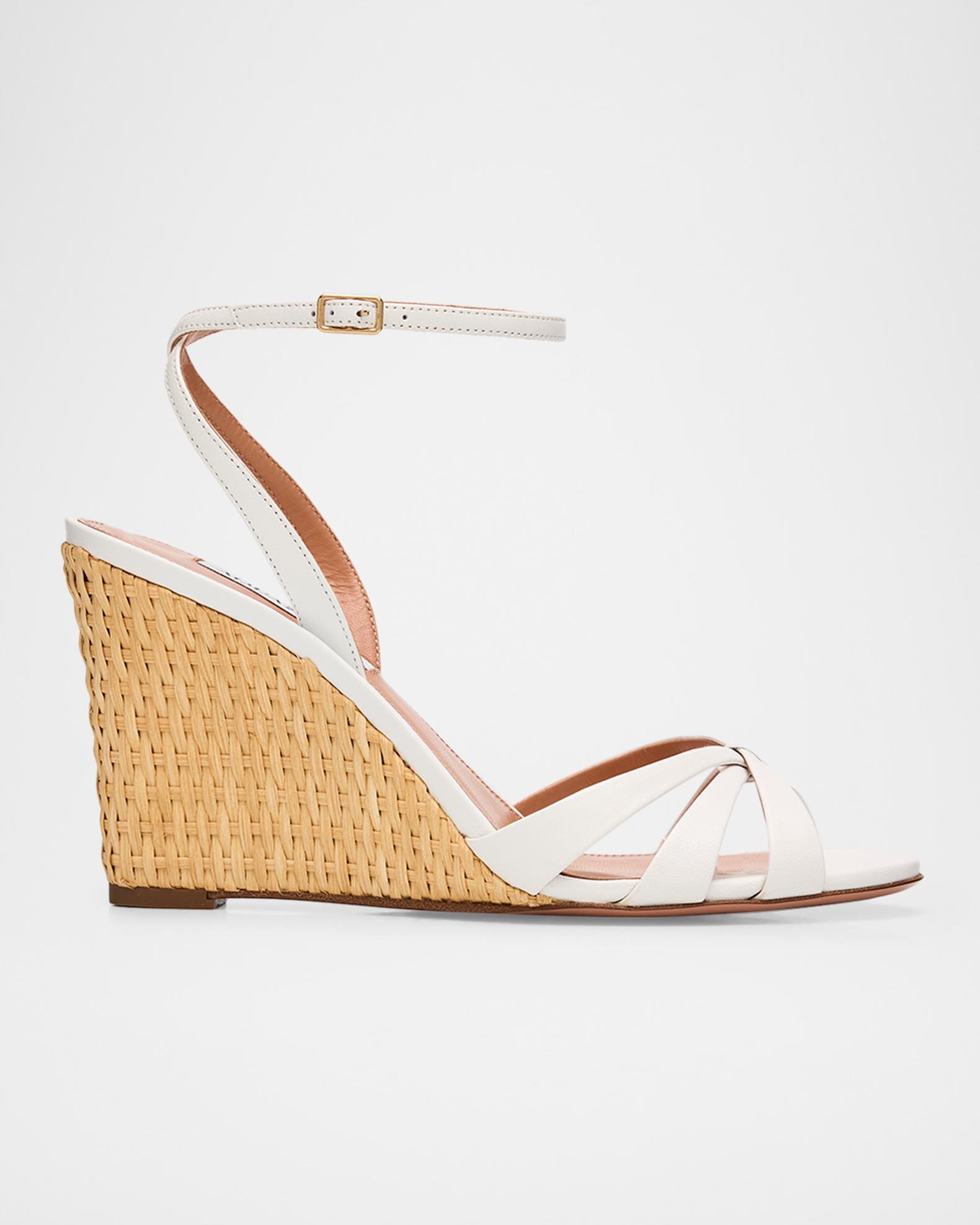 Aquazzura 85mm Tati Leather Wedge Sandals | Neiman Marcus