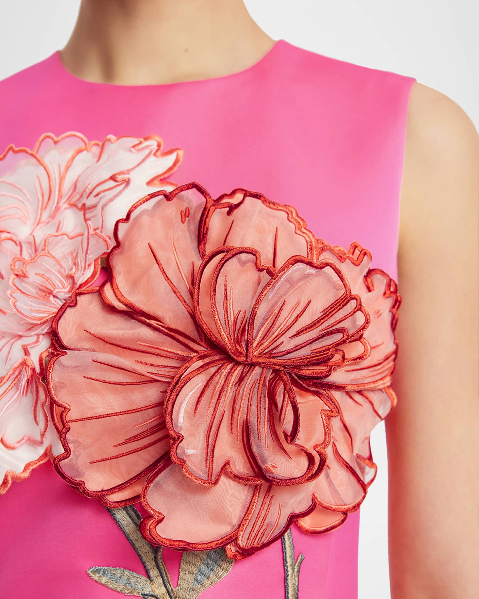 LEO LIN Cleo Sleeveless Floral Applique Midi Dress | Neiman Marcus