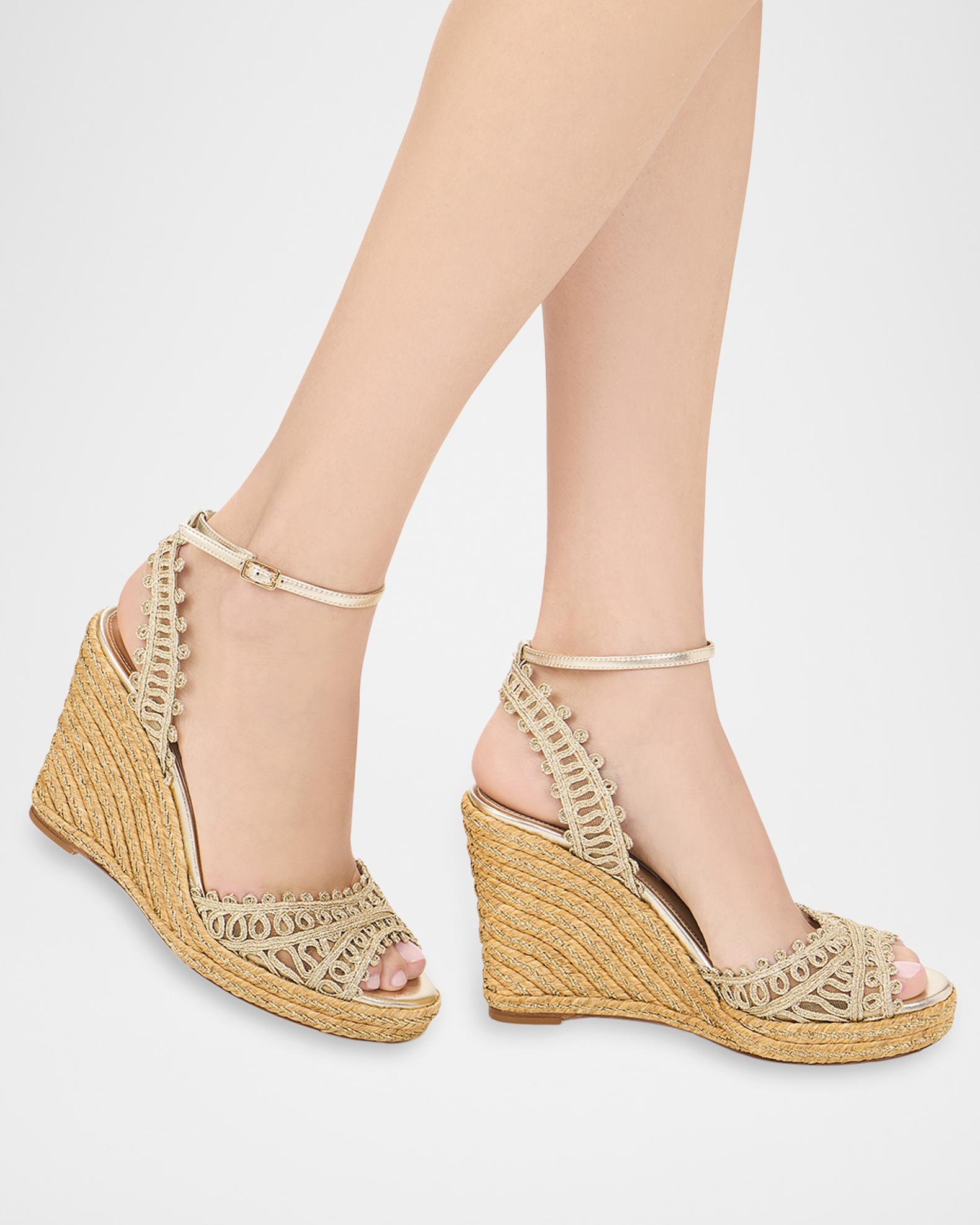 Aquazzura 105mm Kahlo Metallic Espadrille Wedge Sandals | Neiman