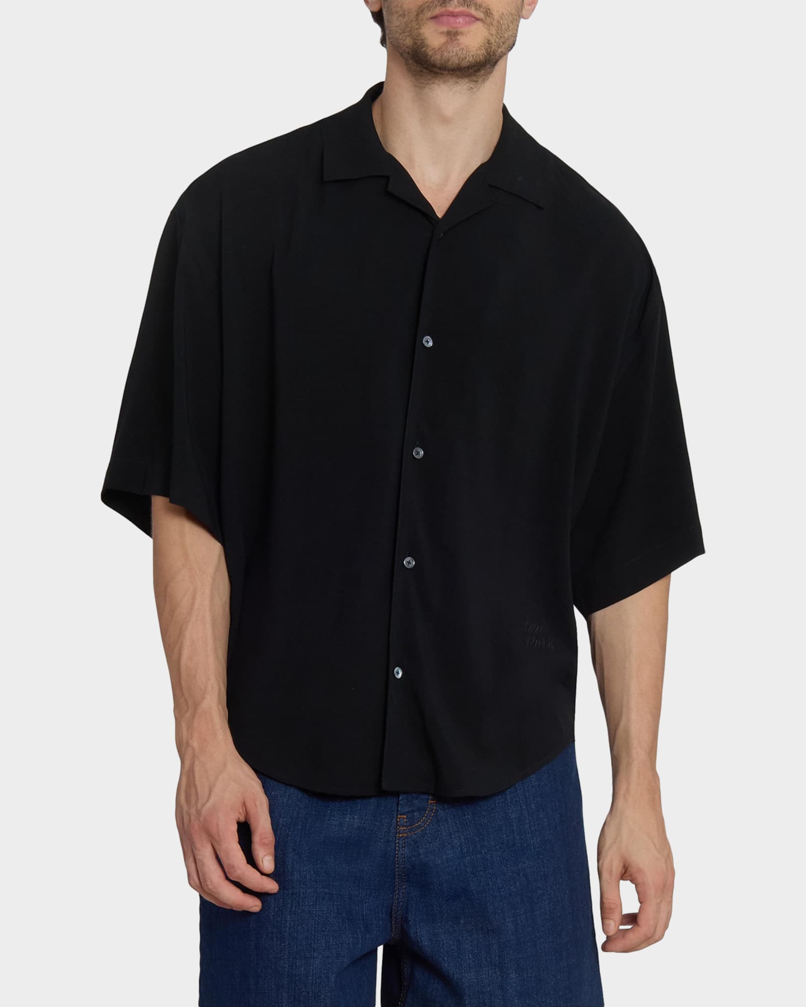 Ami Paris Men's Embroidered Ami Paris Boxy-Fit Viscose Short
