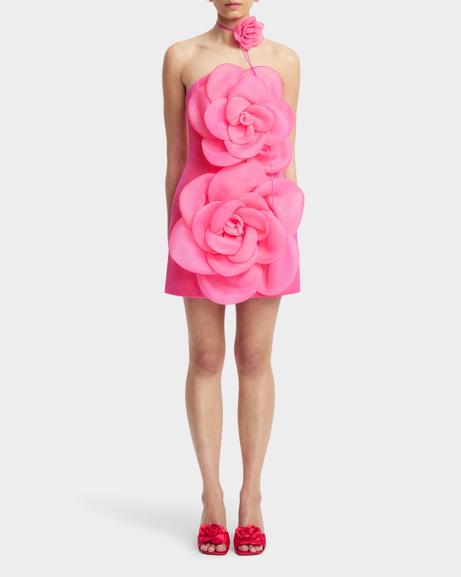 LEO LIN Floret Strapless Floral Applique Mini Dress | Neiman Marcus