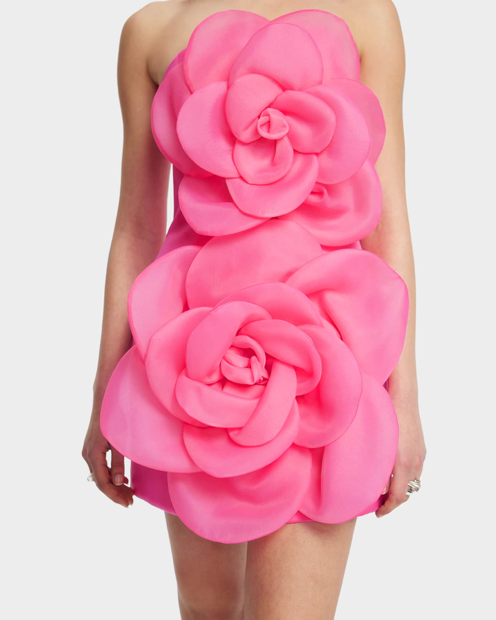 LEO LIN Floret Strapless Floral Applique Mini Dress | Neiman Marcus