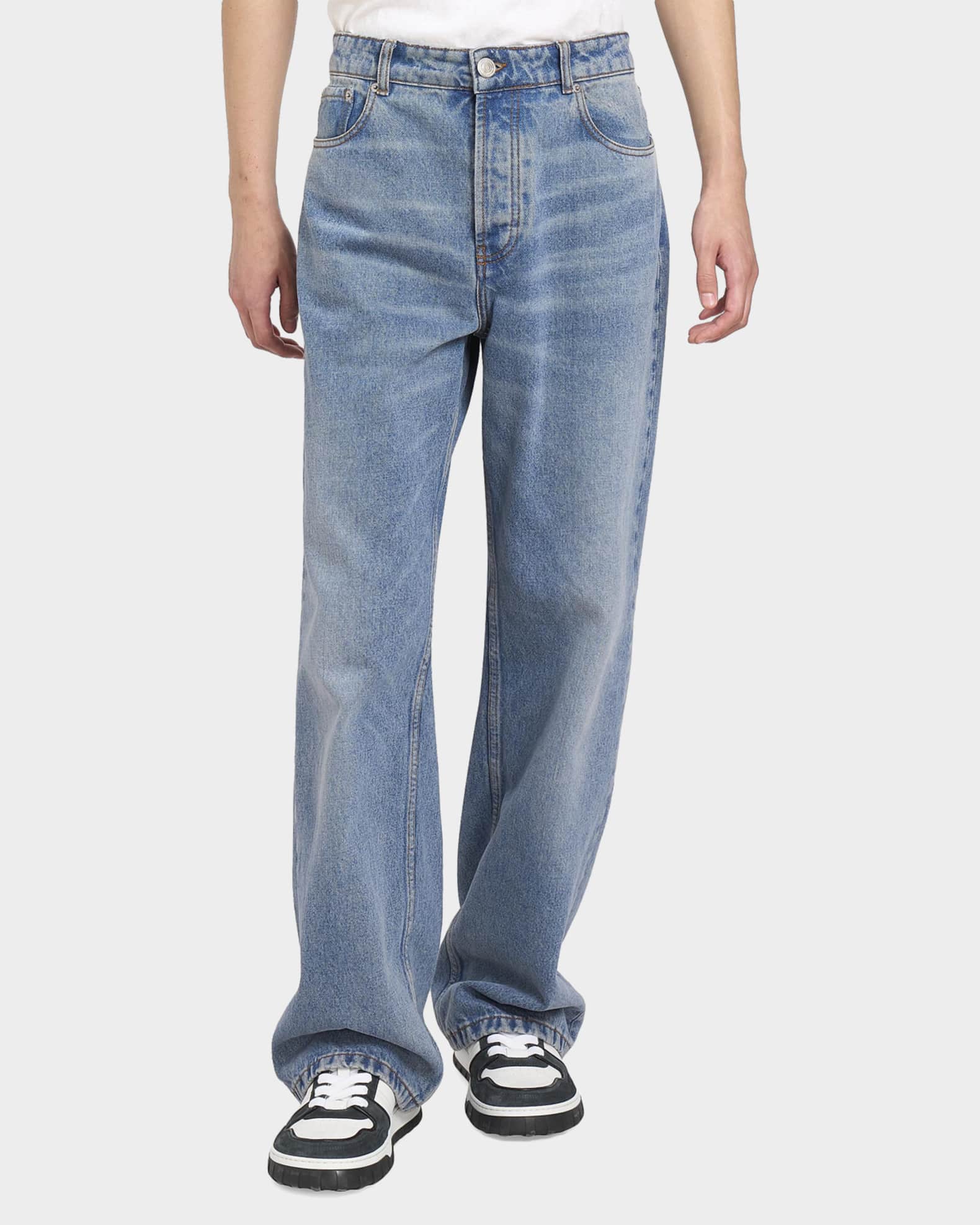 Ami Paris Men's Faded Denim Wide-Leg Jeans | Neiman Marcus