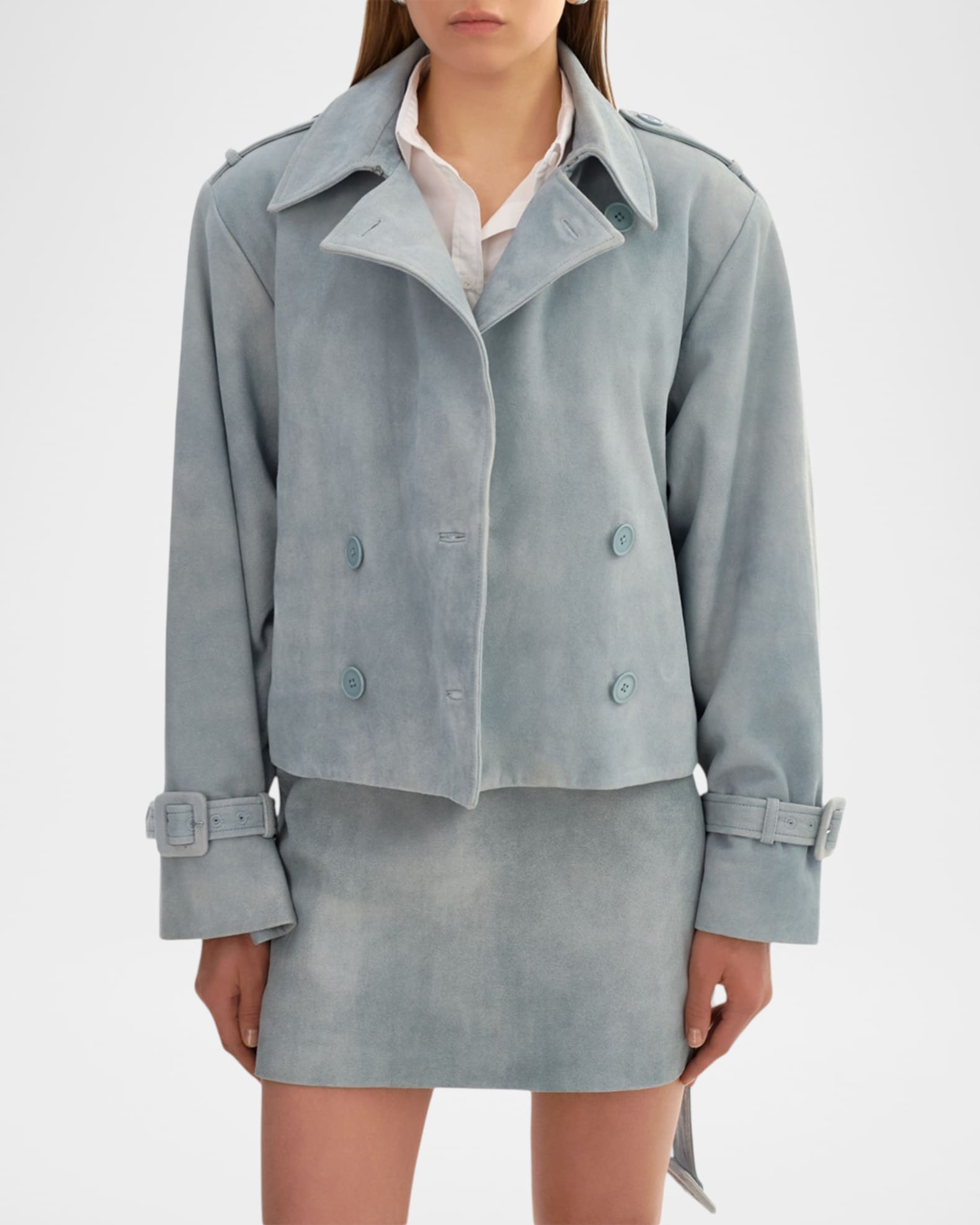LaMarque Dhana Suede Cropped Trench Coat | Neiman Marcus