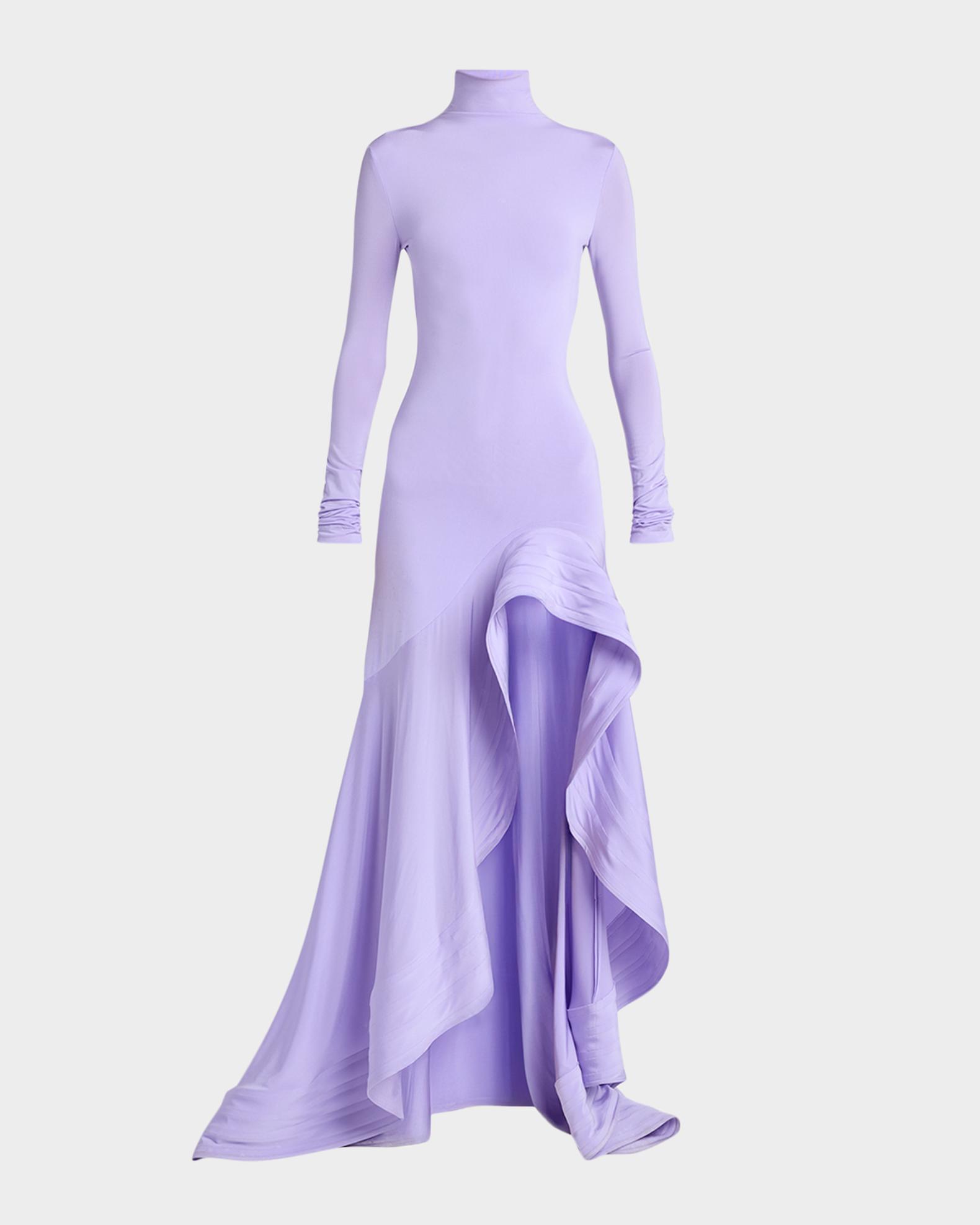 Stella McCartney Crepe Jersey Frill Long-Sleeve High-Low Dress