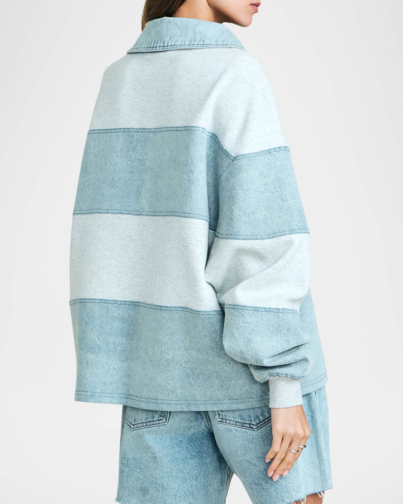 SEROYA Cher Striped Denim Top | Neiman Marcus