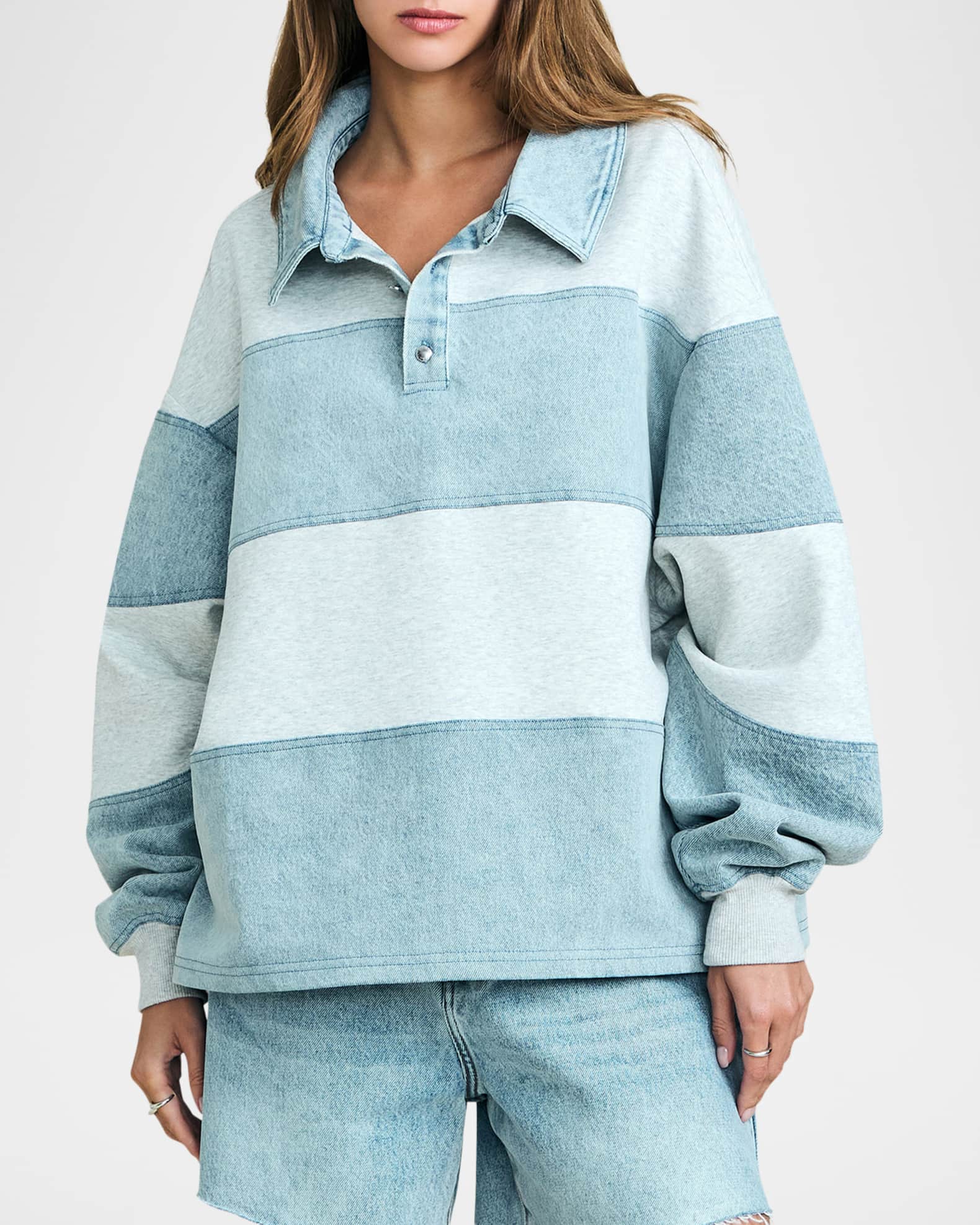 SEROYA Cher Striped Denim Top | Neiman Marcus