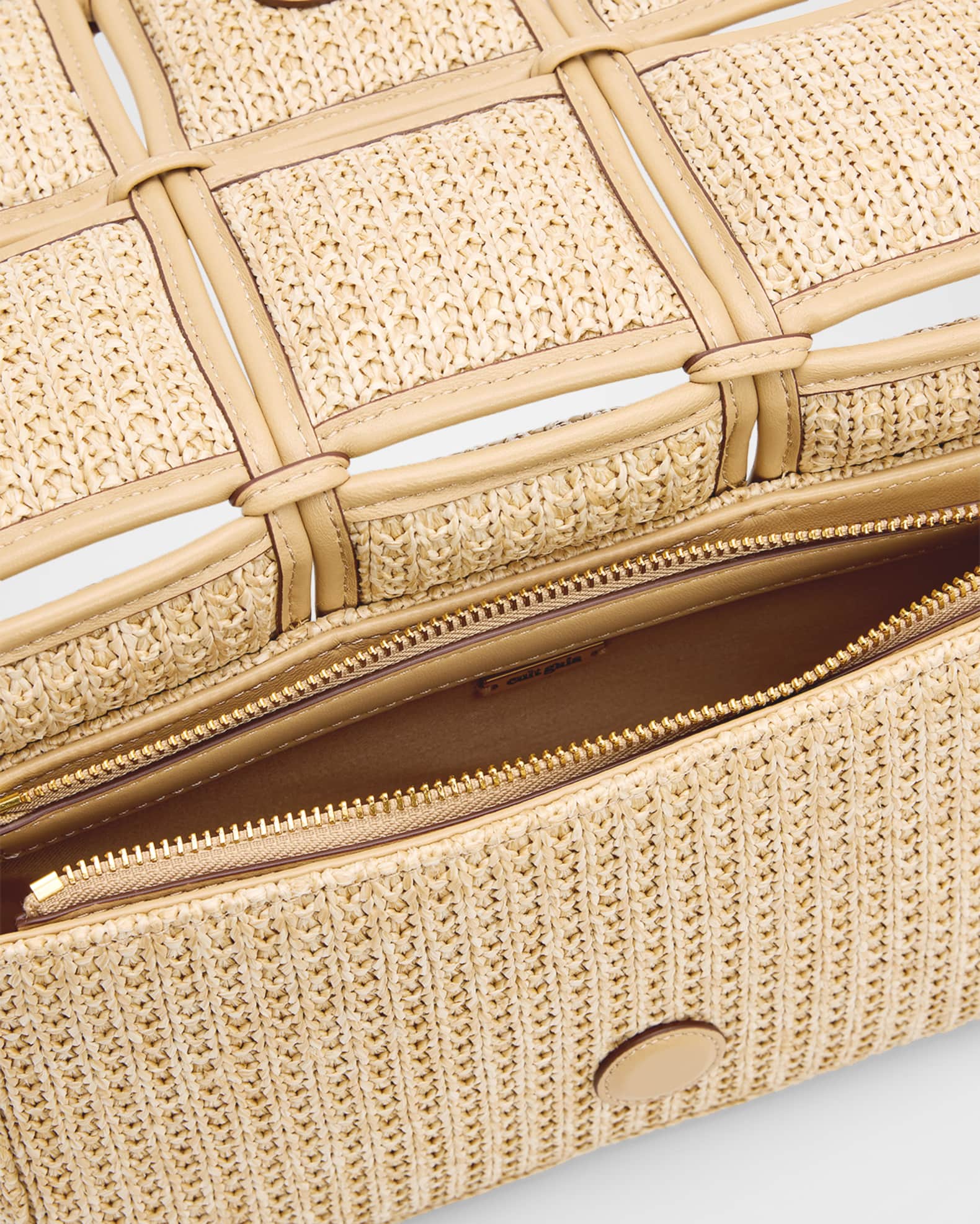 Cult Gaia Puff Straw & Leather-Trim Crossbody Bag | Neiman Marcus