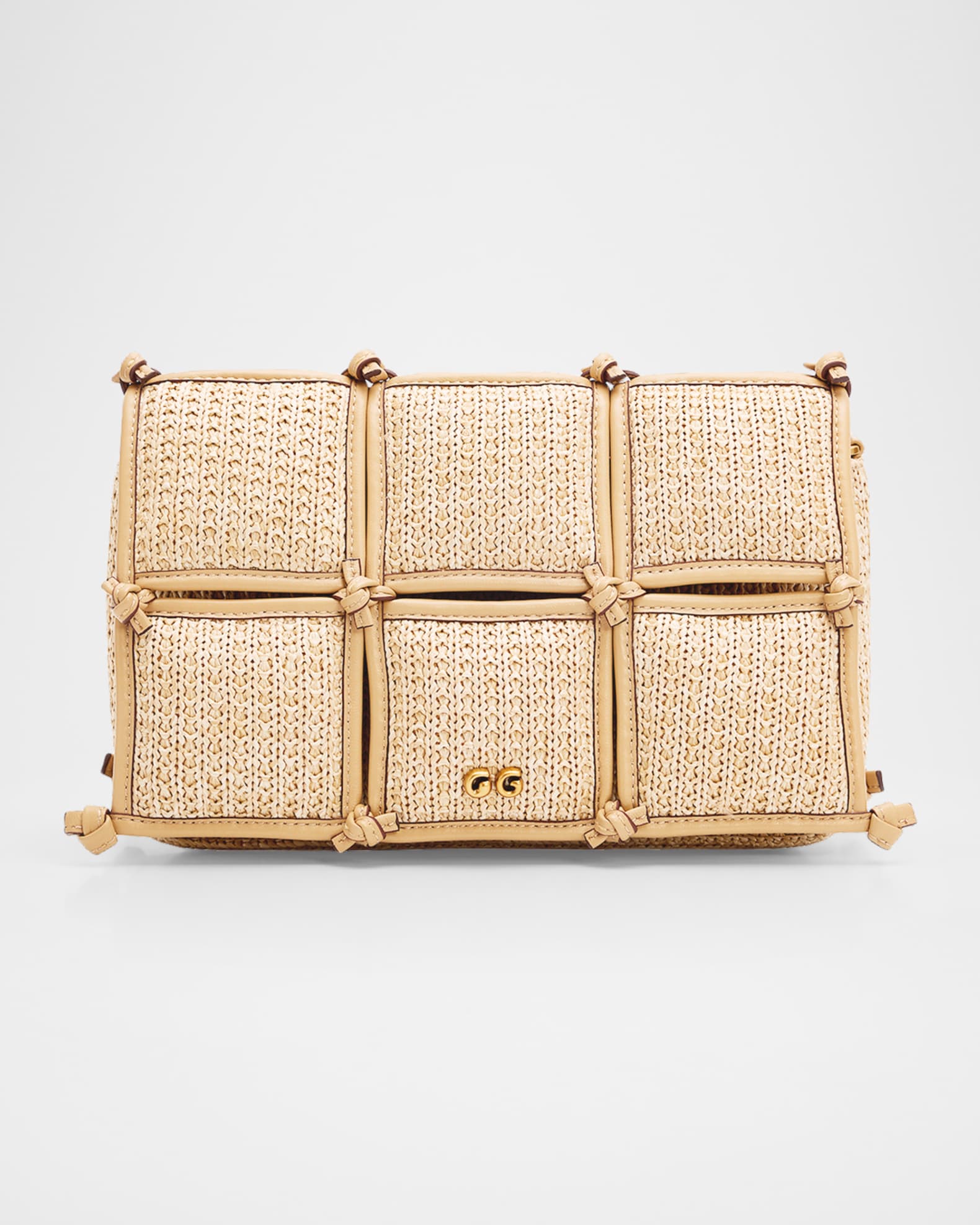 Cult Gaia Puff Straw & Leather-Trim Crossbody Bag | Neiman Marcus