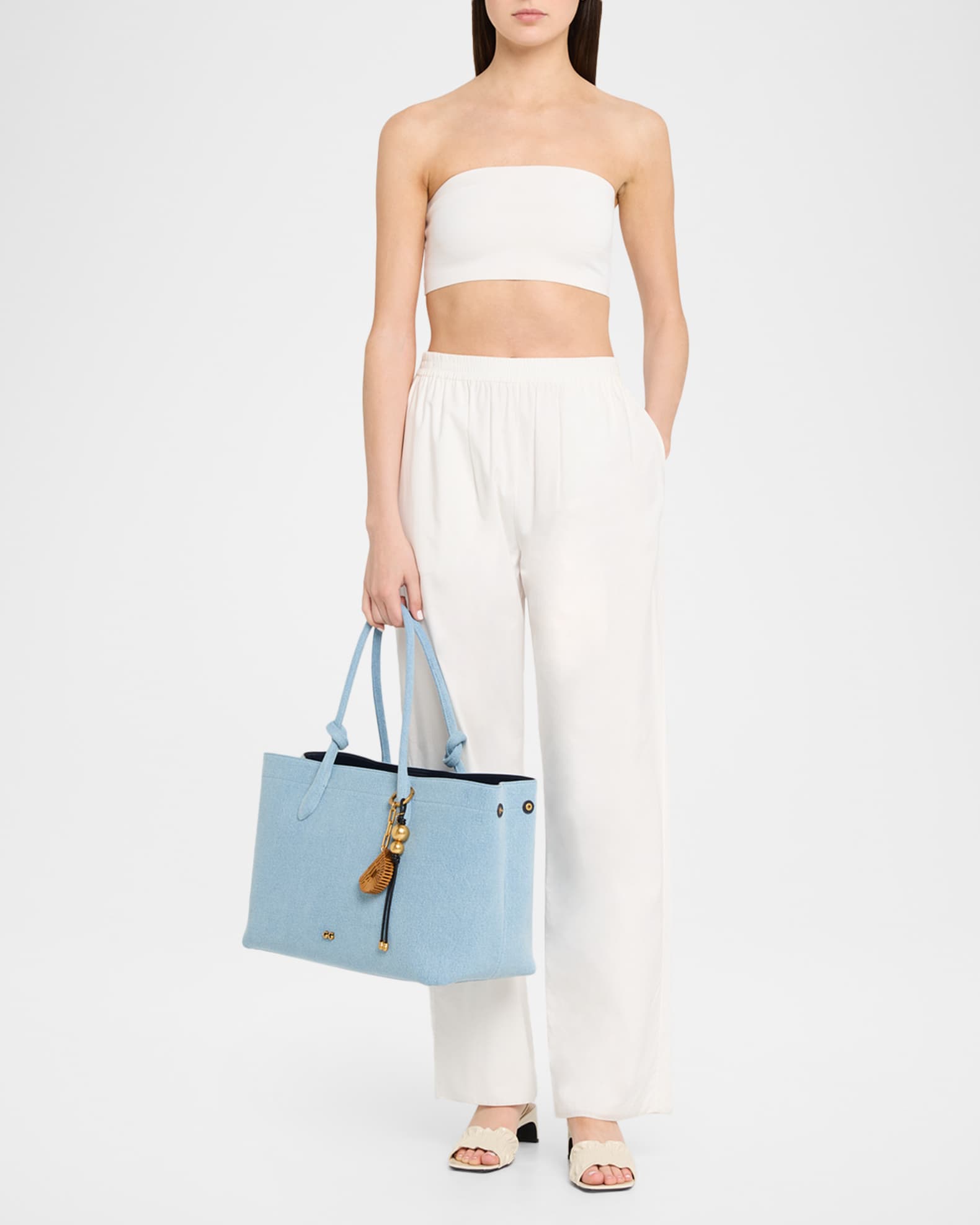 Cult Gaia Ariella Cotton Denim Tote Bag with Bag Charm | Neiman Marcus