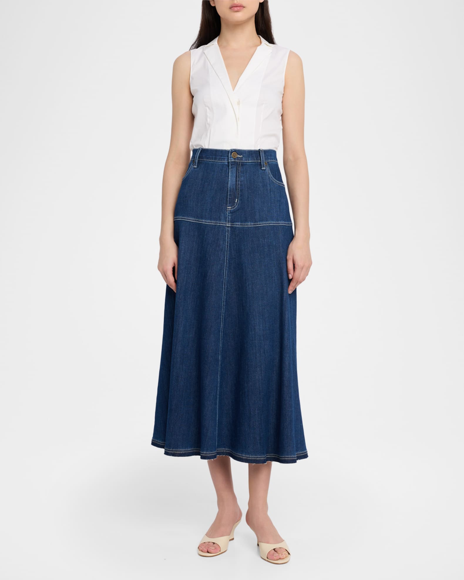 Kobi Halperin Ysabelle A-Line Cotton Denim Midi Skirt | Neiman Marcus