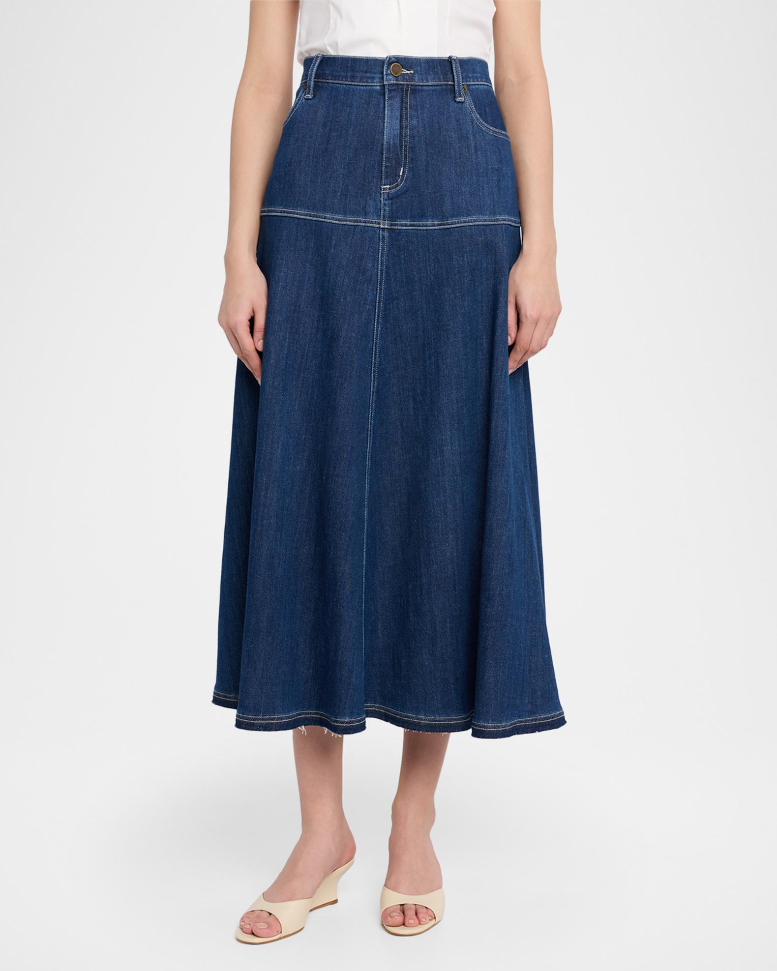 Kobi Halperin Ysabelle A-Line Cotton Denim Midi Skirt | Neiman Marcus