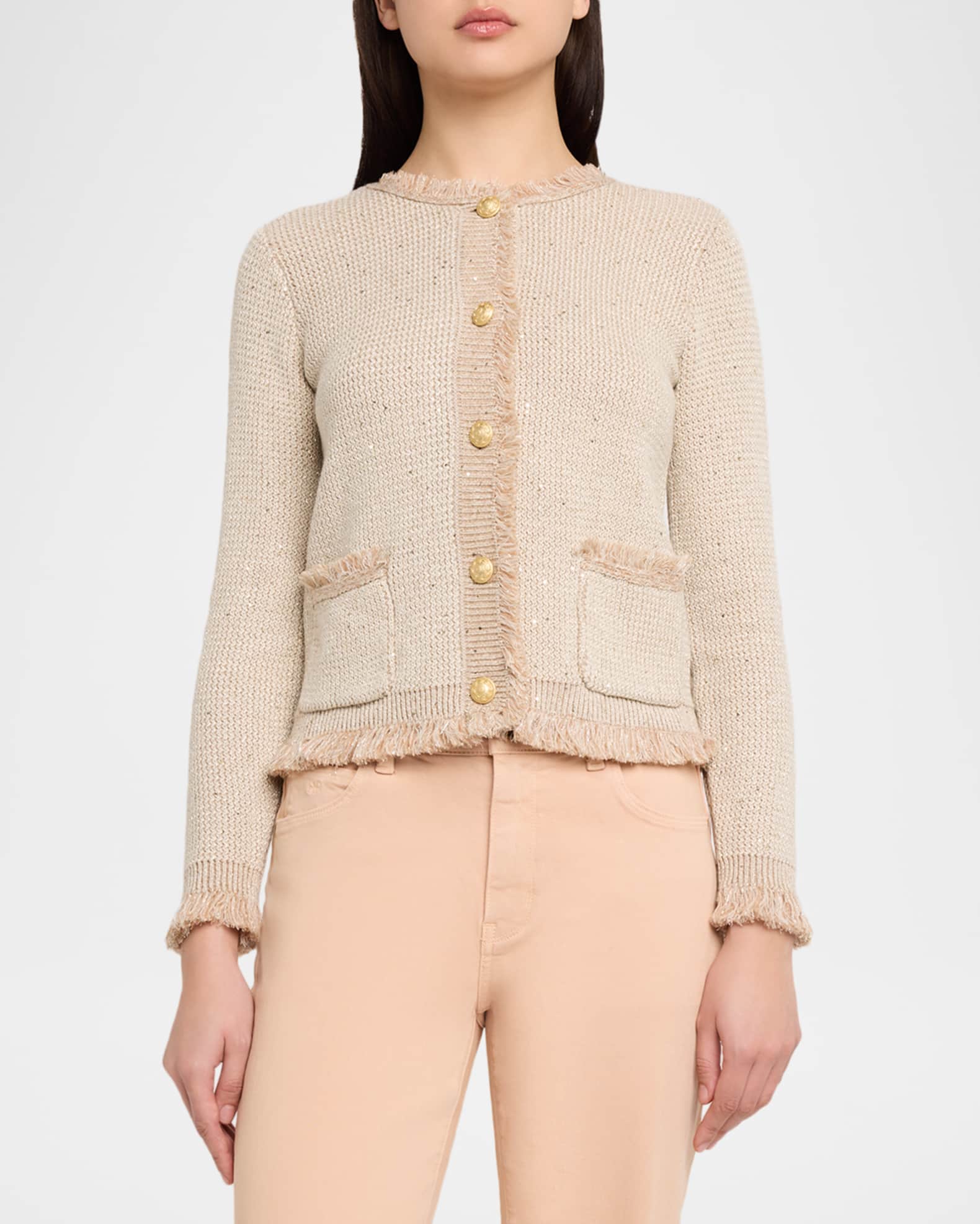 Kobi Halperin Kailey Fringe-Trim Sequin Knit Sweater | Neiman Marcus