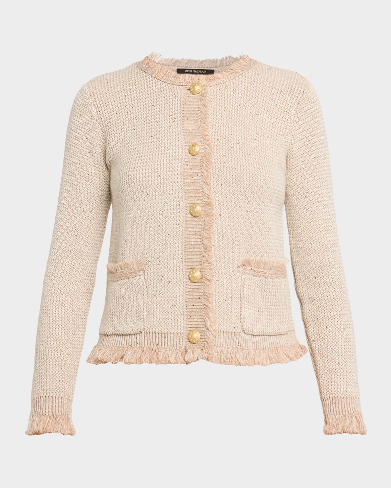 Kobi Halperin Kailey Fringe-Trim Sequin Knit Sweater | Neiman Marcus