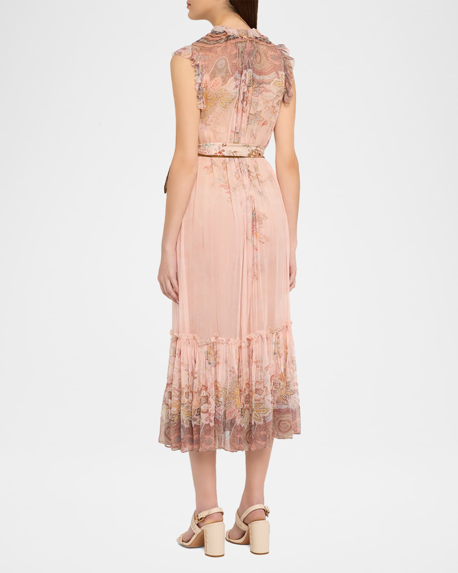 knee length dresses for ladies Alchemy Pink Paisley Structured Scarf Tie Midi Dress
