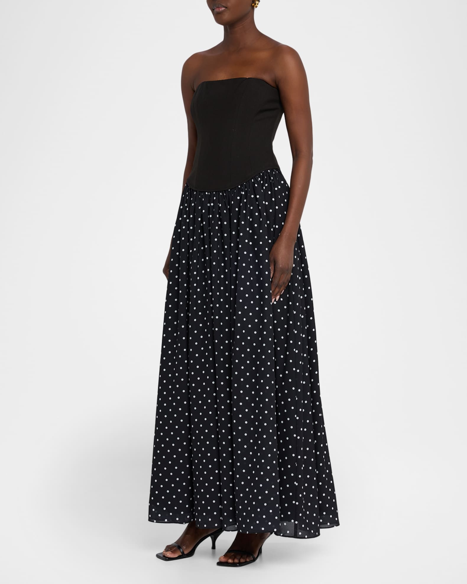 Toccin Odette Polka-Dot Strapless Maxi Dress | Neiman Marcus