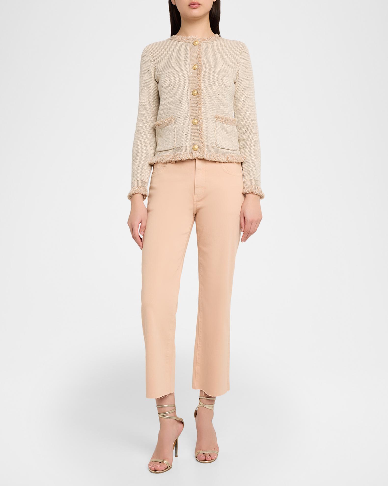 Kobi Halperin Mika Flare-Leg Raw Hem Crop Pants | Neiman Marcus
