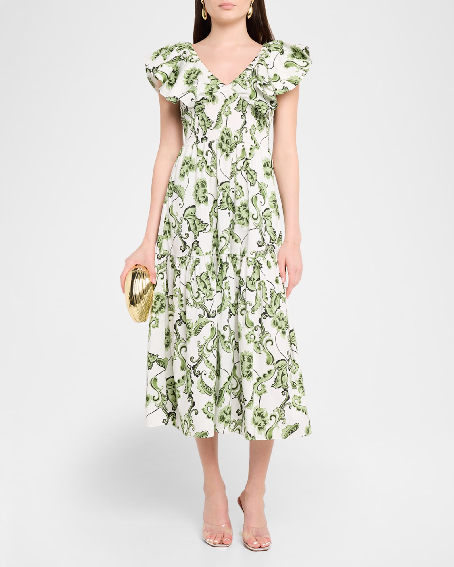MISA Los Angeles Leona Ruffle Midi Dress | Neiman Marcus