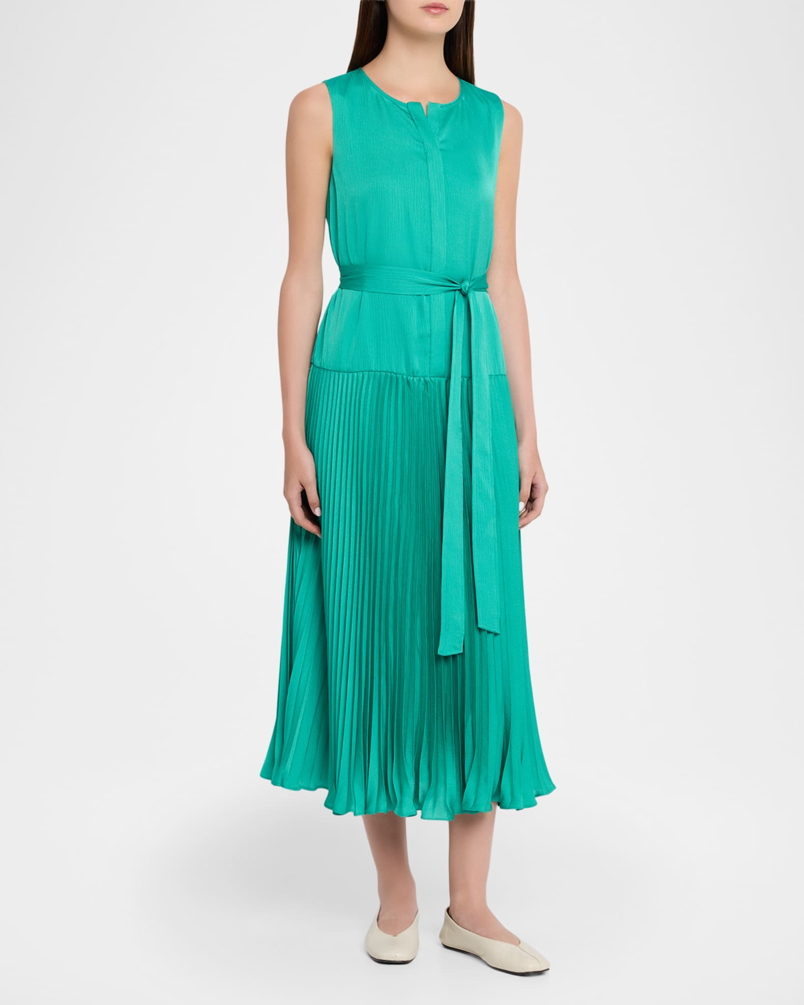 green accordion dress Accordion Pleat Satin A-Line Dress