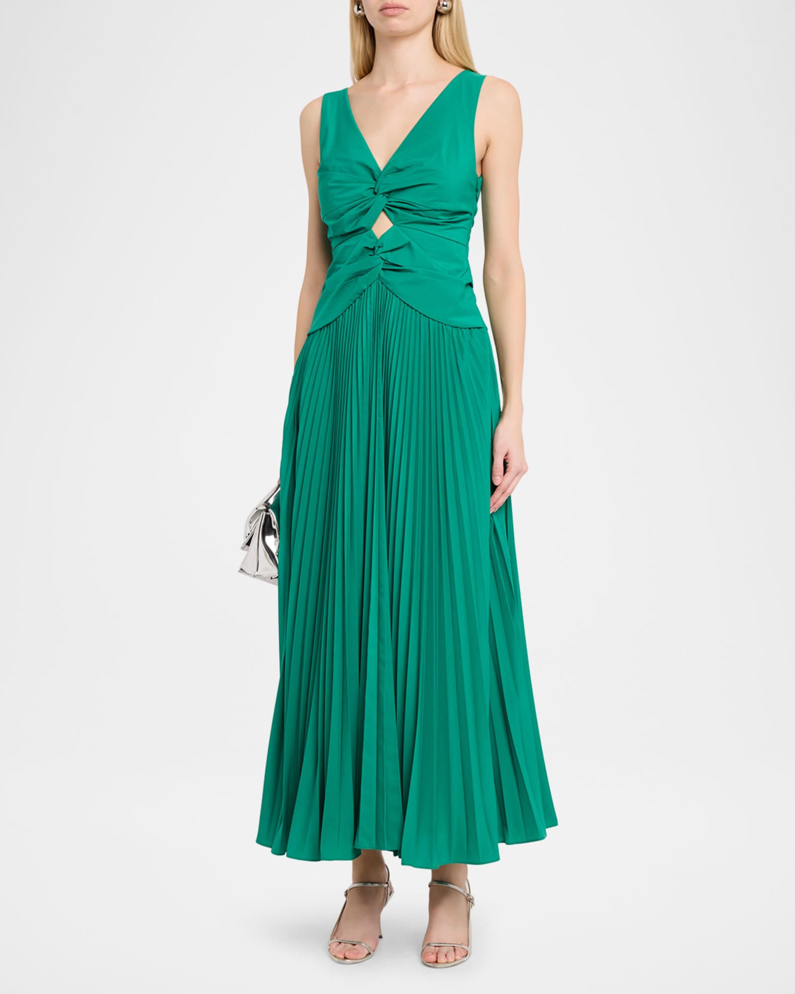 jonathan simkhai green metallic dress Olive Green Ribbed Sleeveless Belted Knit Midi Dress