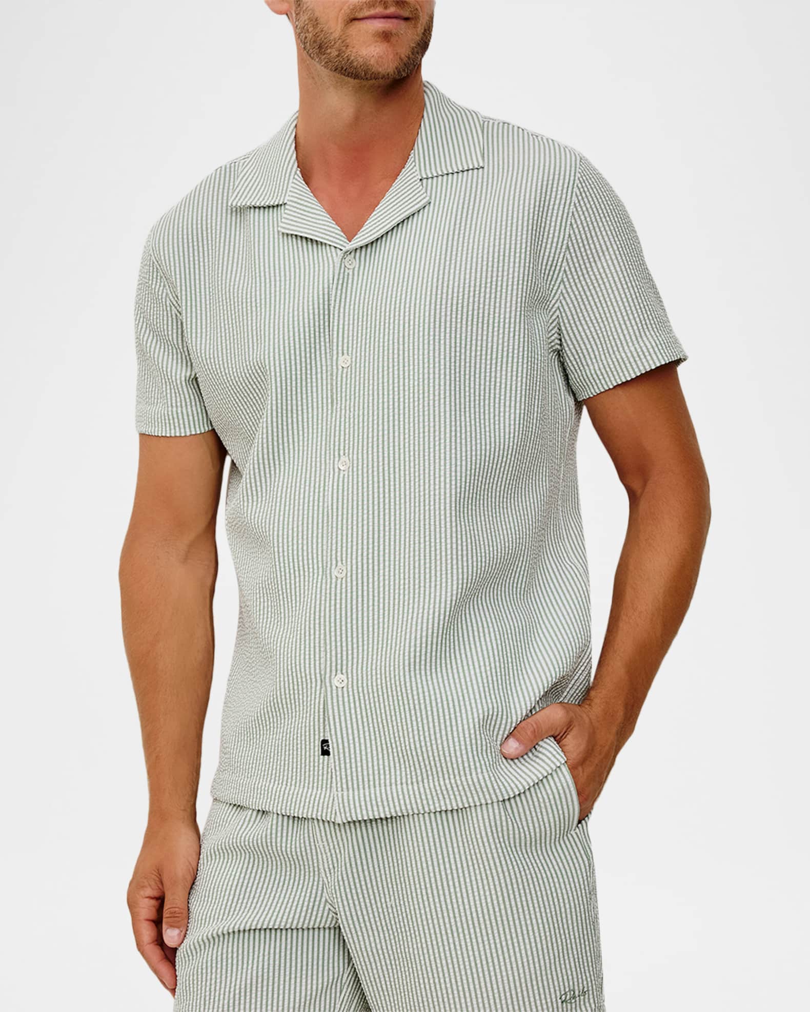 Rails Men's Short-Sleeve Amalfi Shirt in Sage Stripes | Neiman Marcus