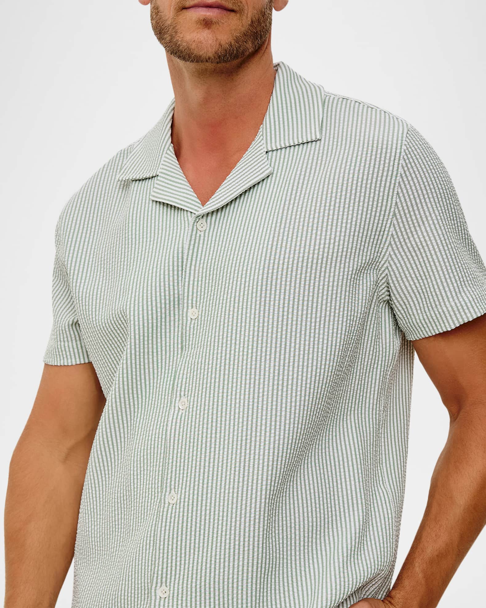 Rails Men's Short-Sleeve Amalfi Shirt in Sage Stripes | Neiman Marcus