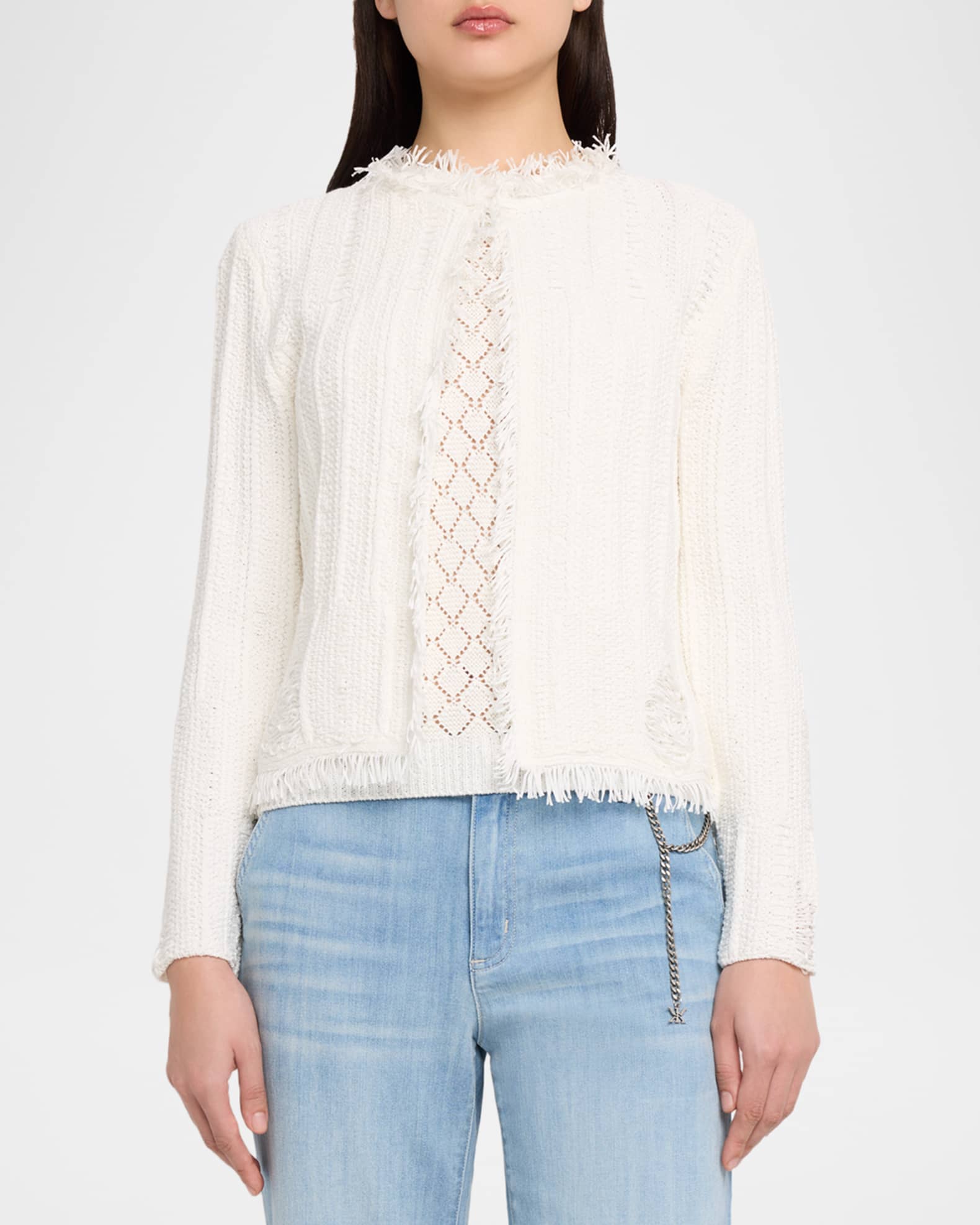 Kobi Halperin Marlee Fringe Trim Open Front Sweater | Neiman Marcus