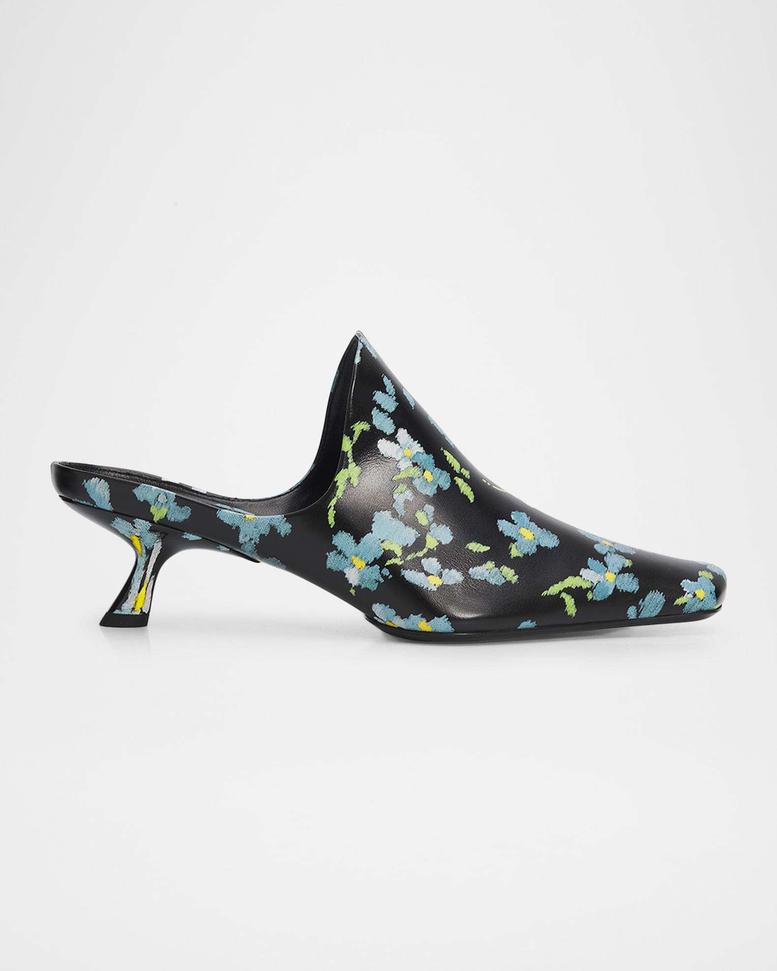 Loewe 45mm Emily Floral Leather Mules | Neiman Marcus