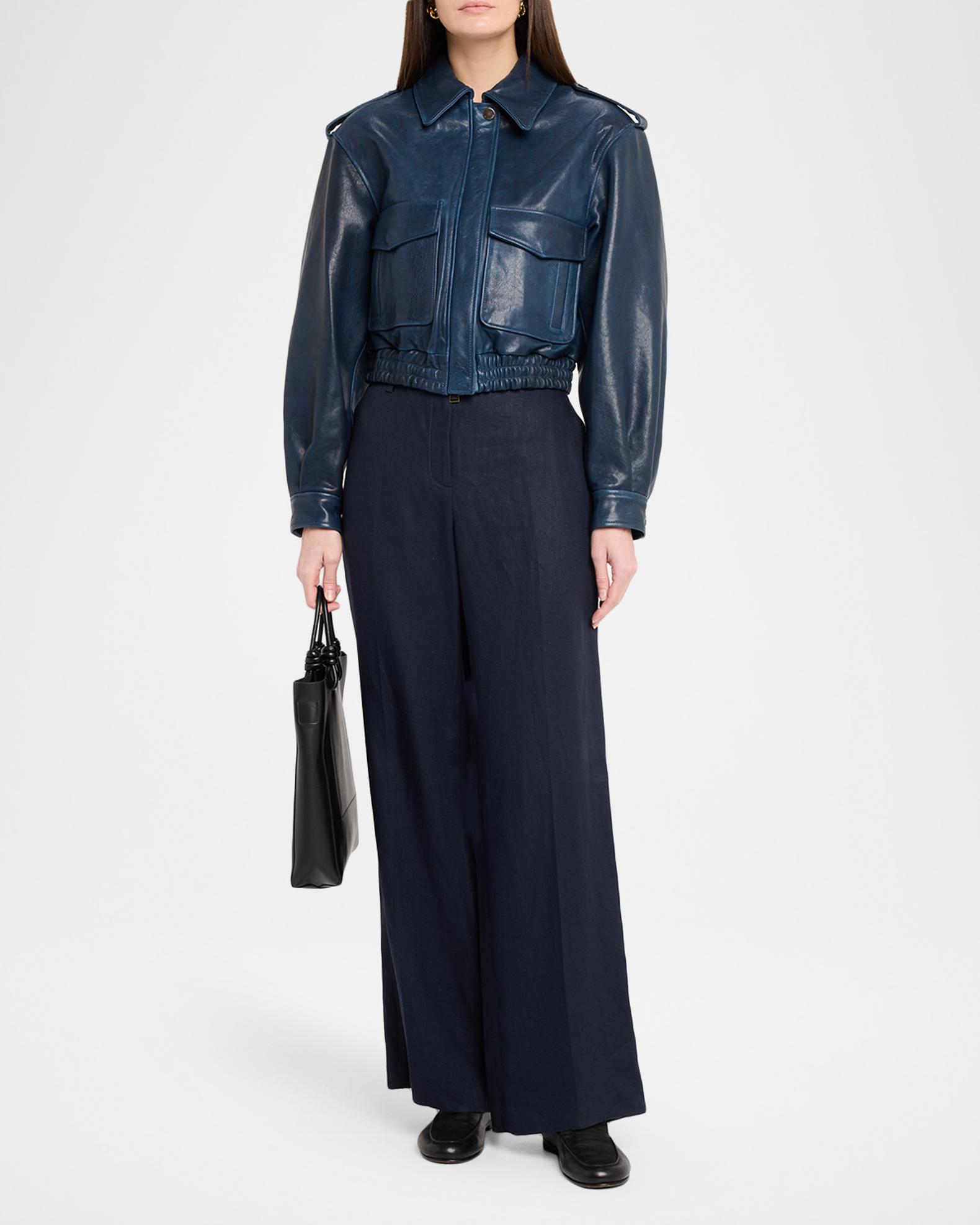 SIMKHAI Roland Cropped Leather Jacket | Neiman Marcus