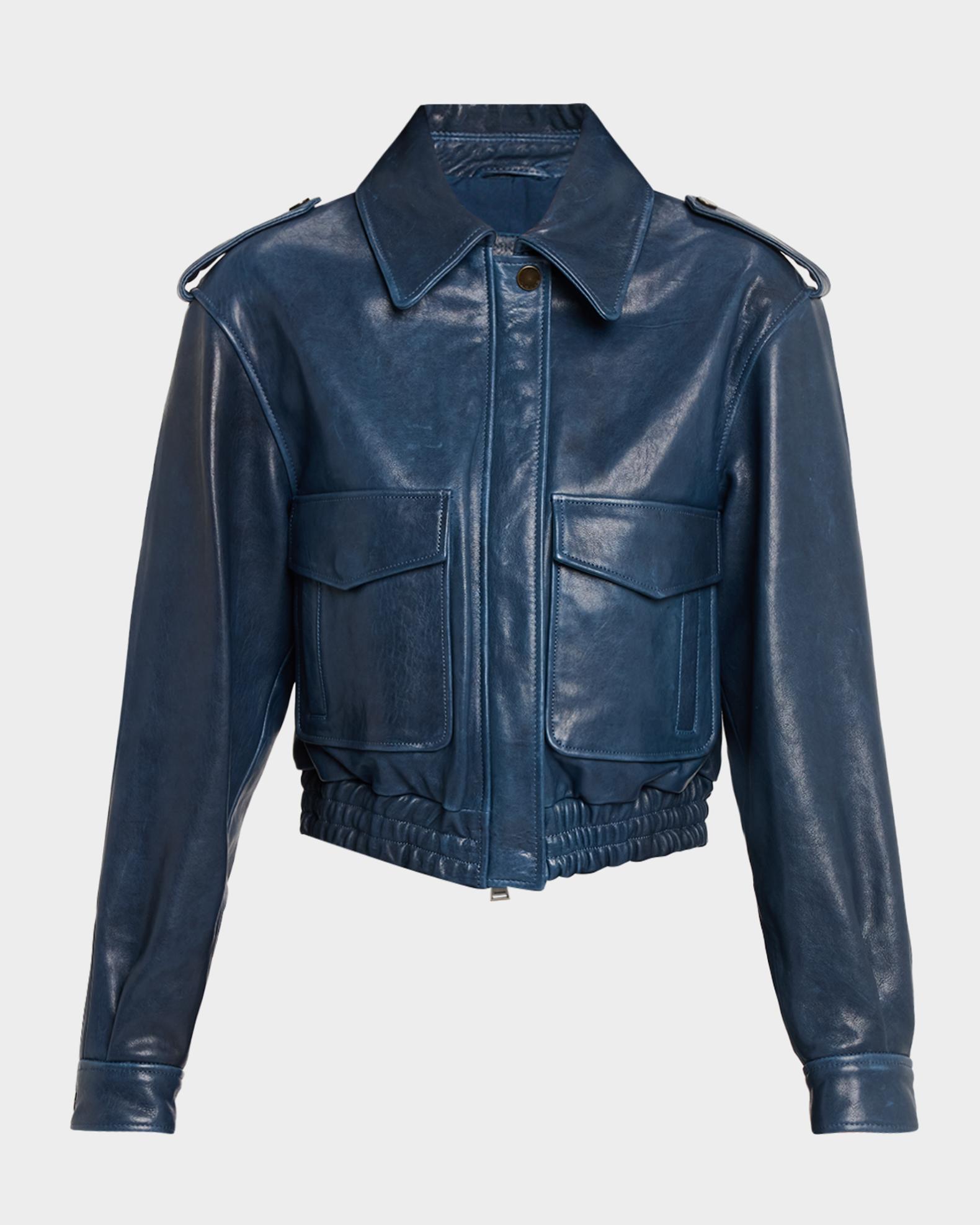 SIMKHAI Roland Cropped Leather Jacket | Neiman Marcus
