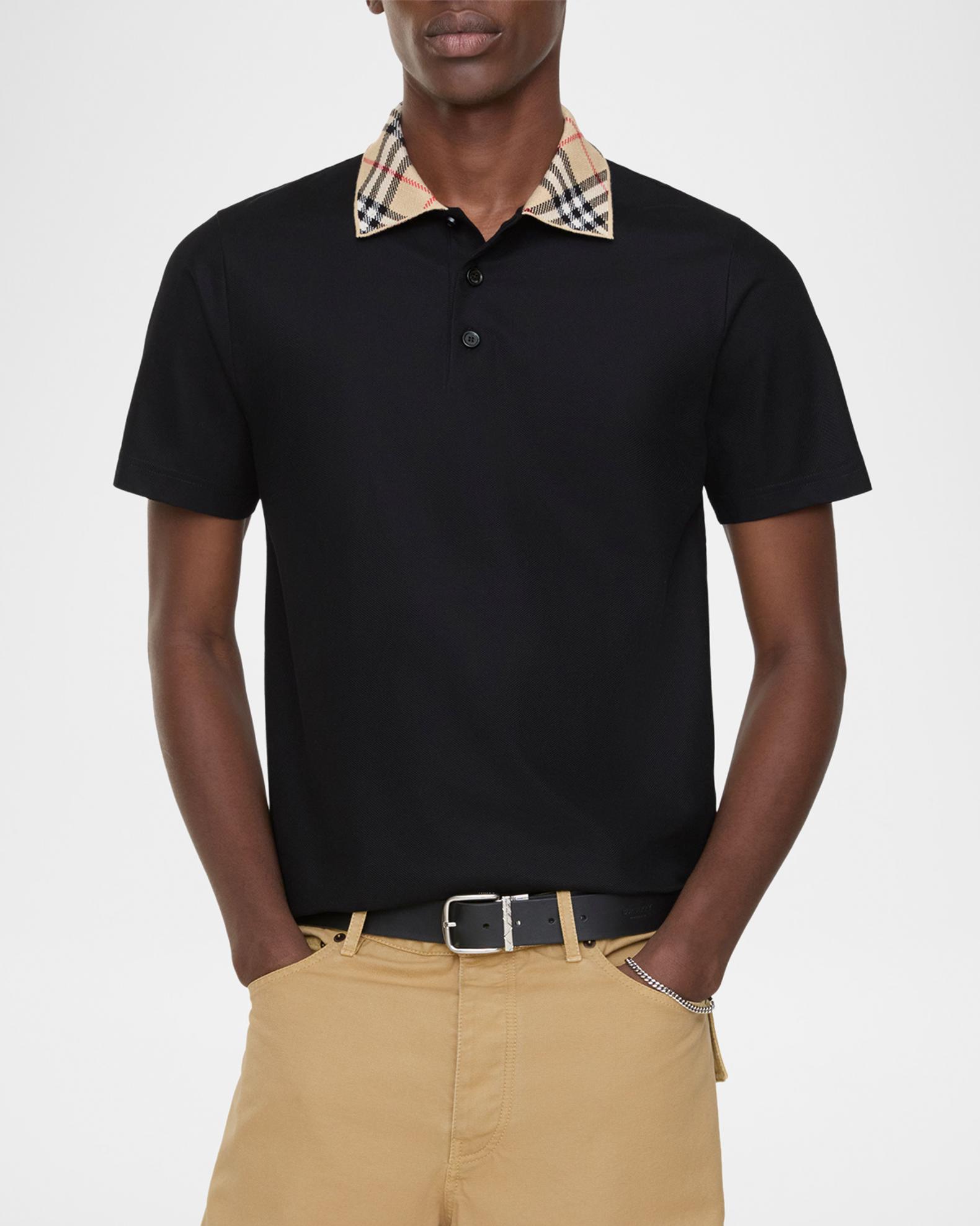 Burberry Men's Check-Collar Cotton Polo Shirt | Neiman Marcus