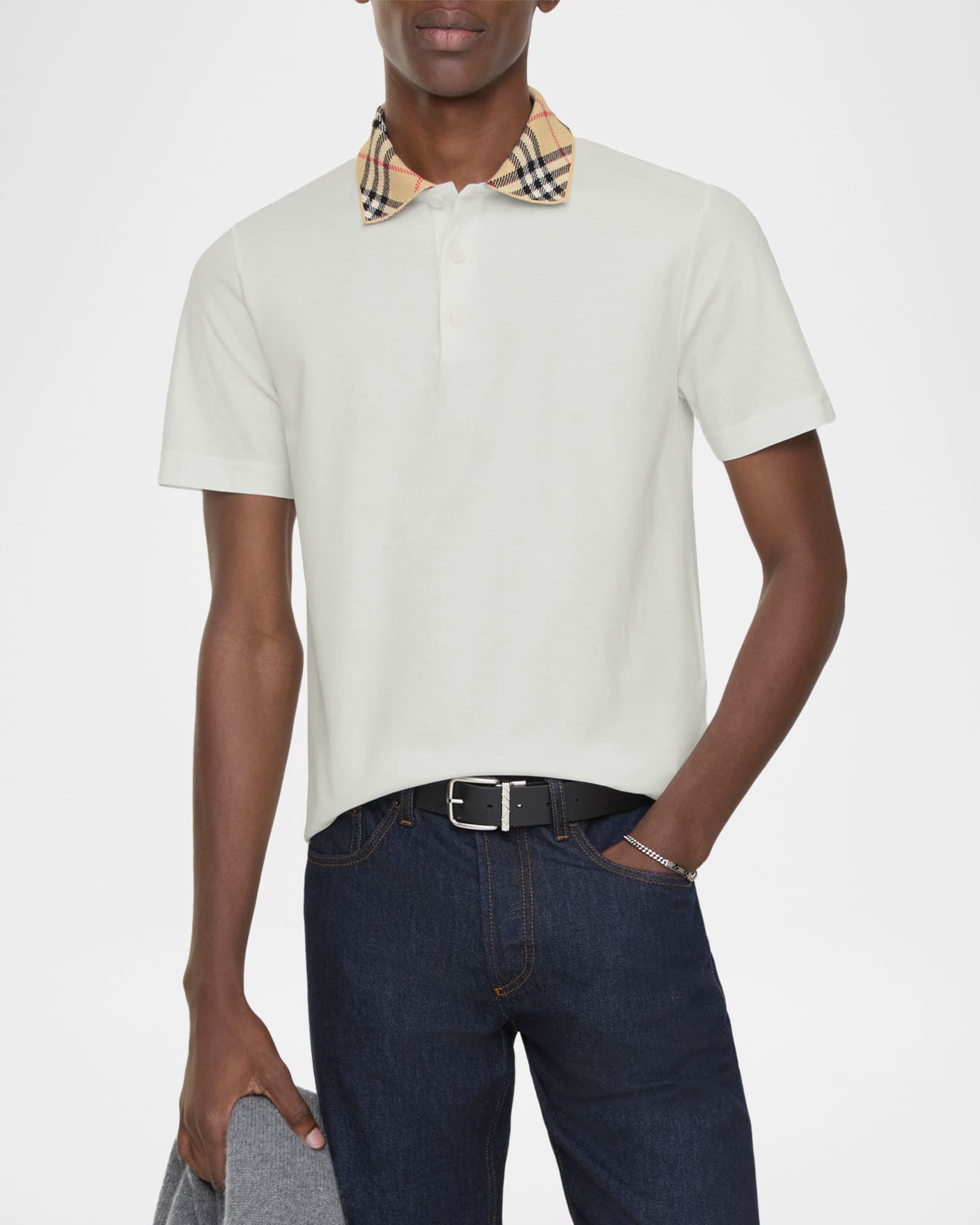 Burberry Men's Check-Collar Cotton Polo Shirt | Neiman Marcus