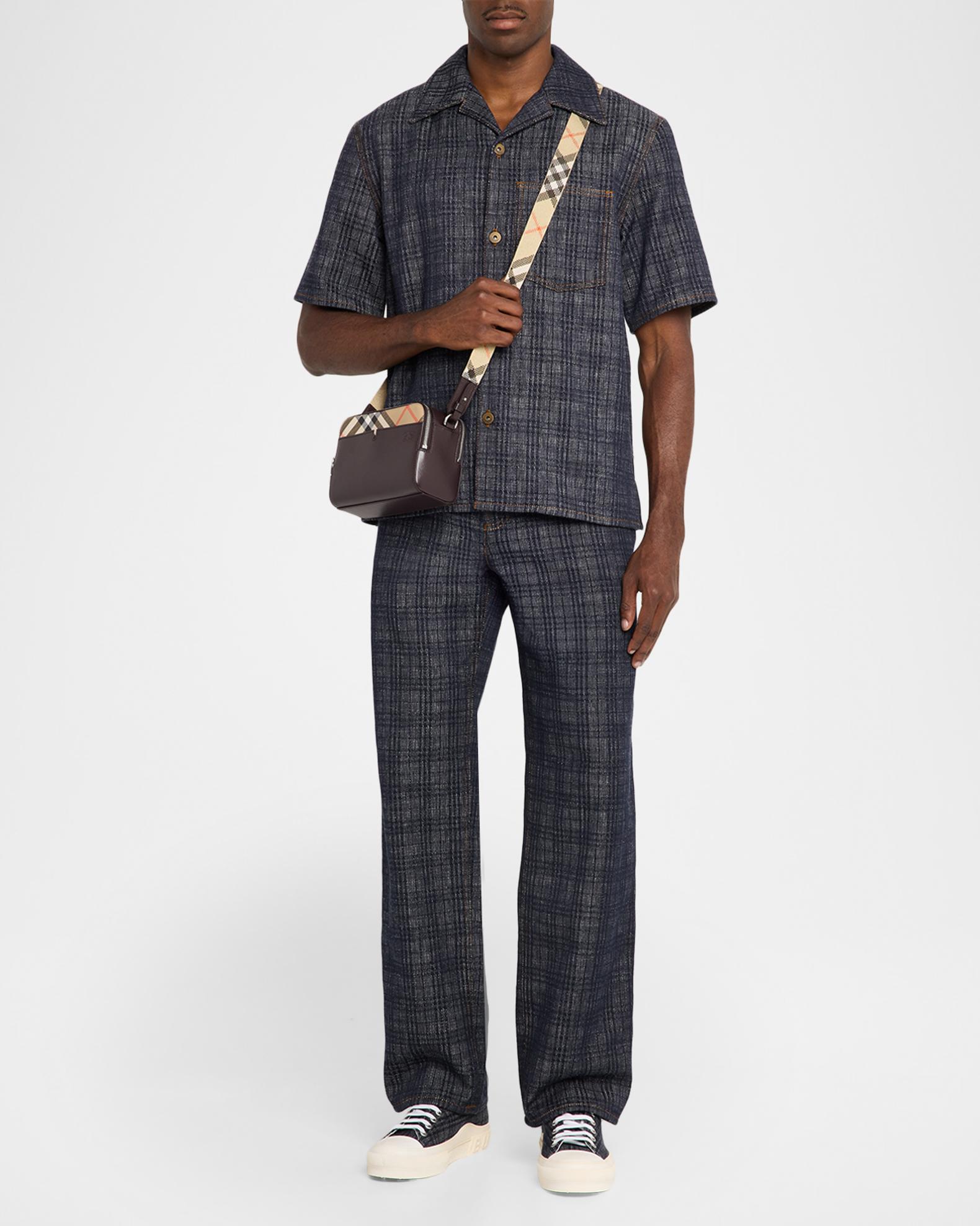 Burberry Men's Pop Check Leather Crossbody Bag | Neiman Marcus