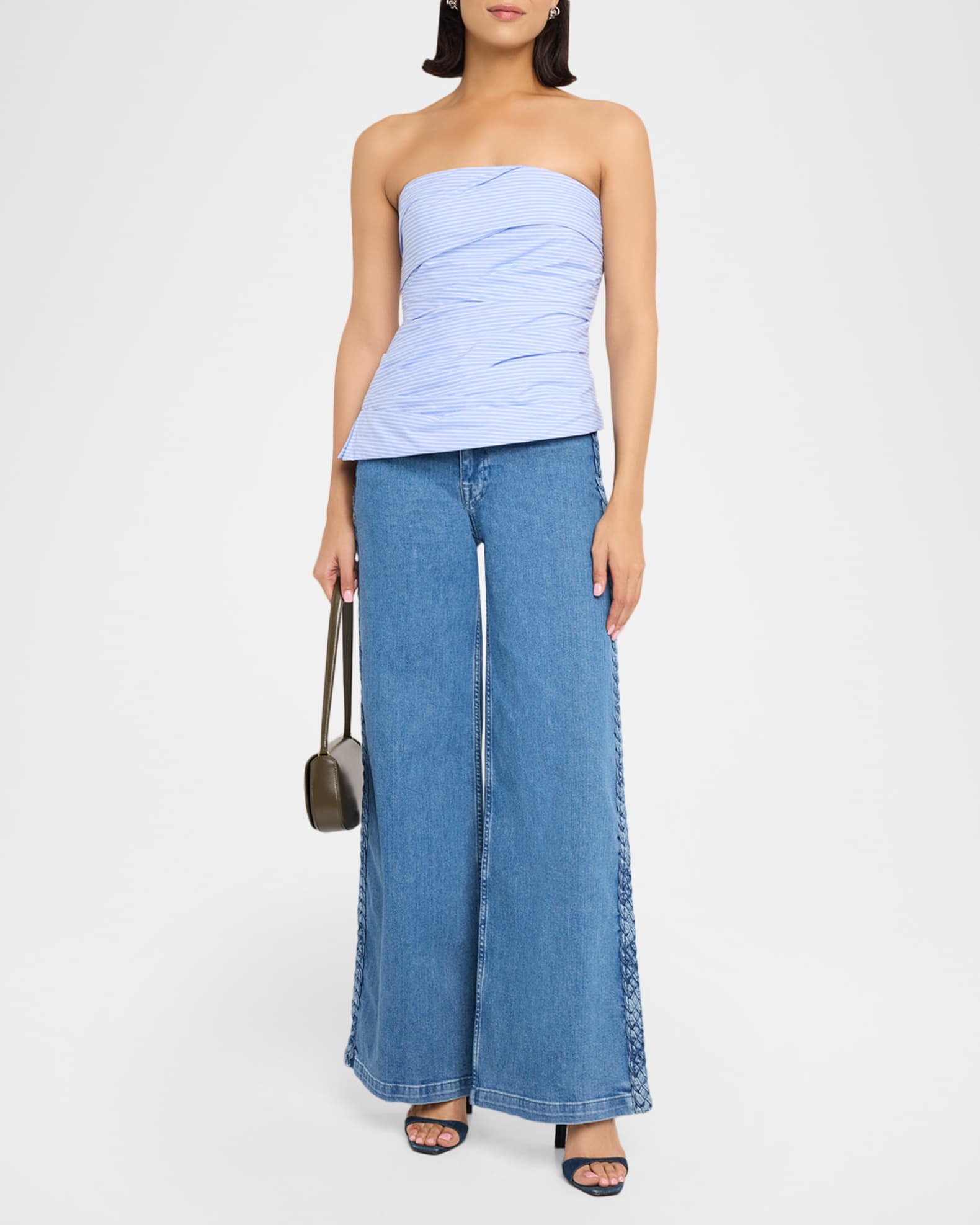 SIMKHAI Booker Braided Wide-Leg Jeans | Neiman Marcus
