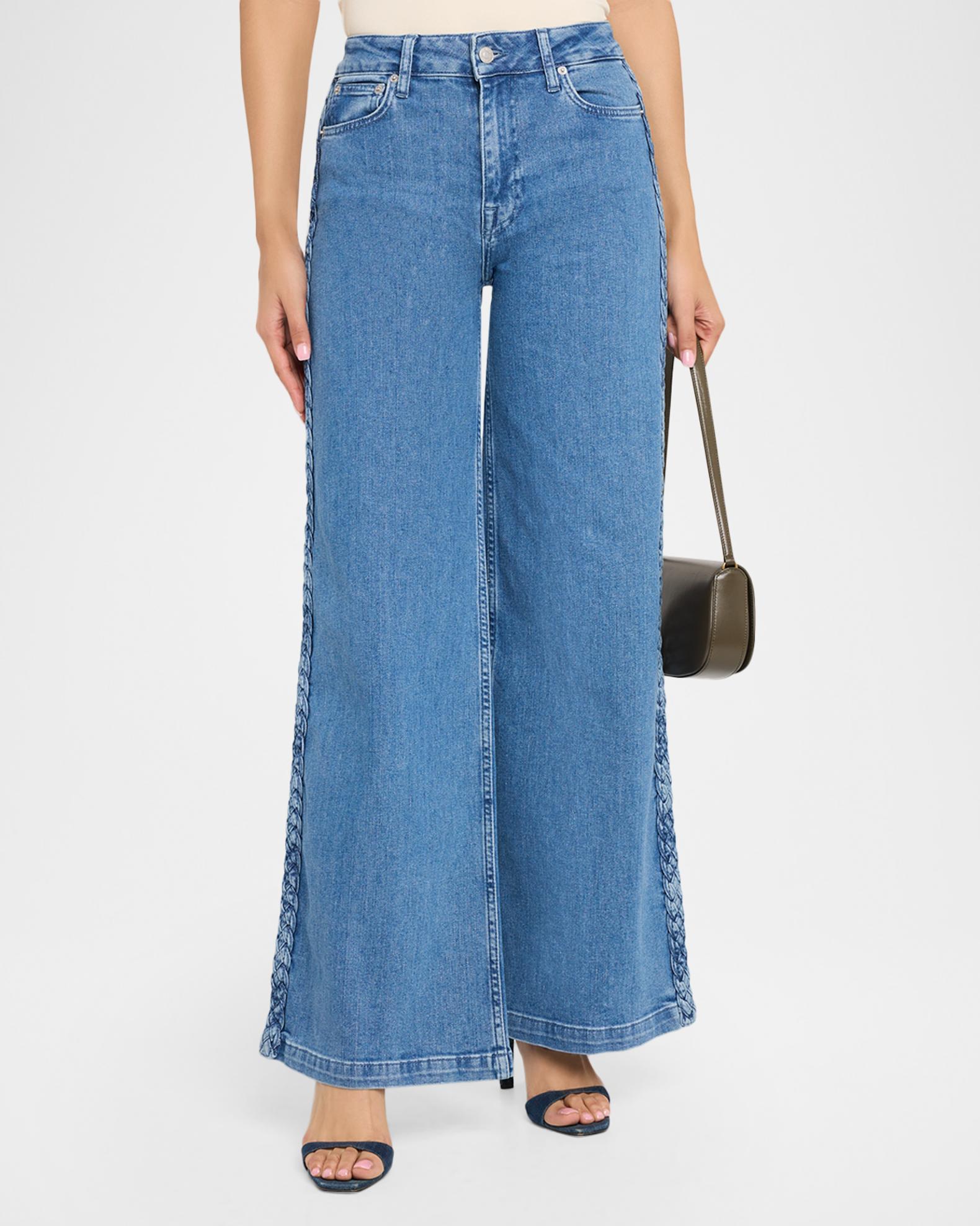 SIMKHAI Booker Braided Wide-Leg Jeans | Neiman Marcus