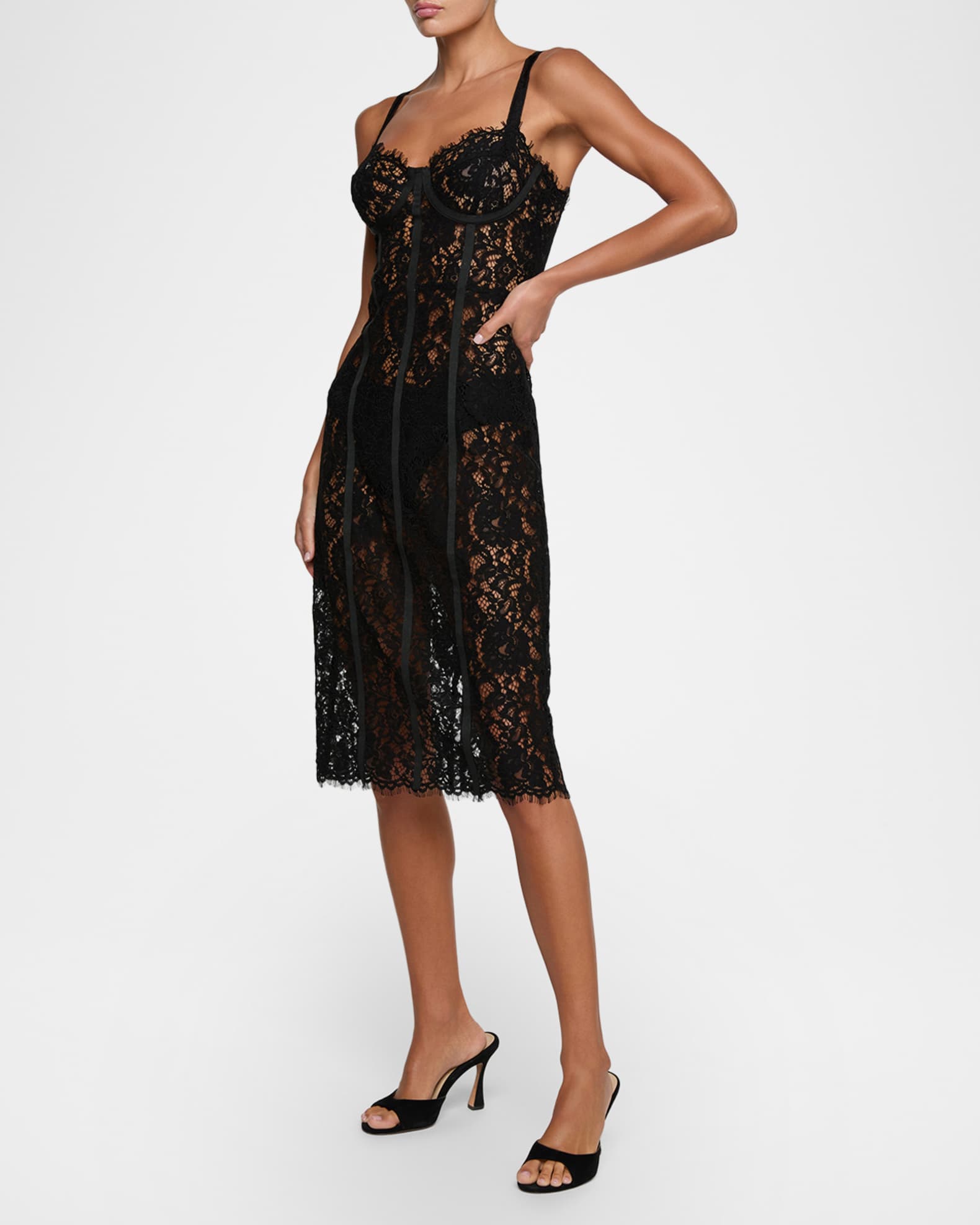 L'Agence Jennifer Lace Midi Dress | Neiman Marcus