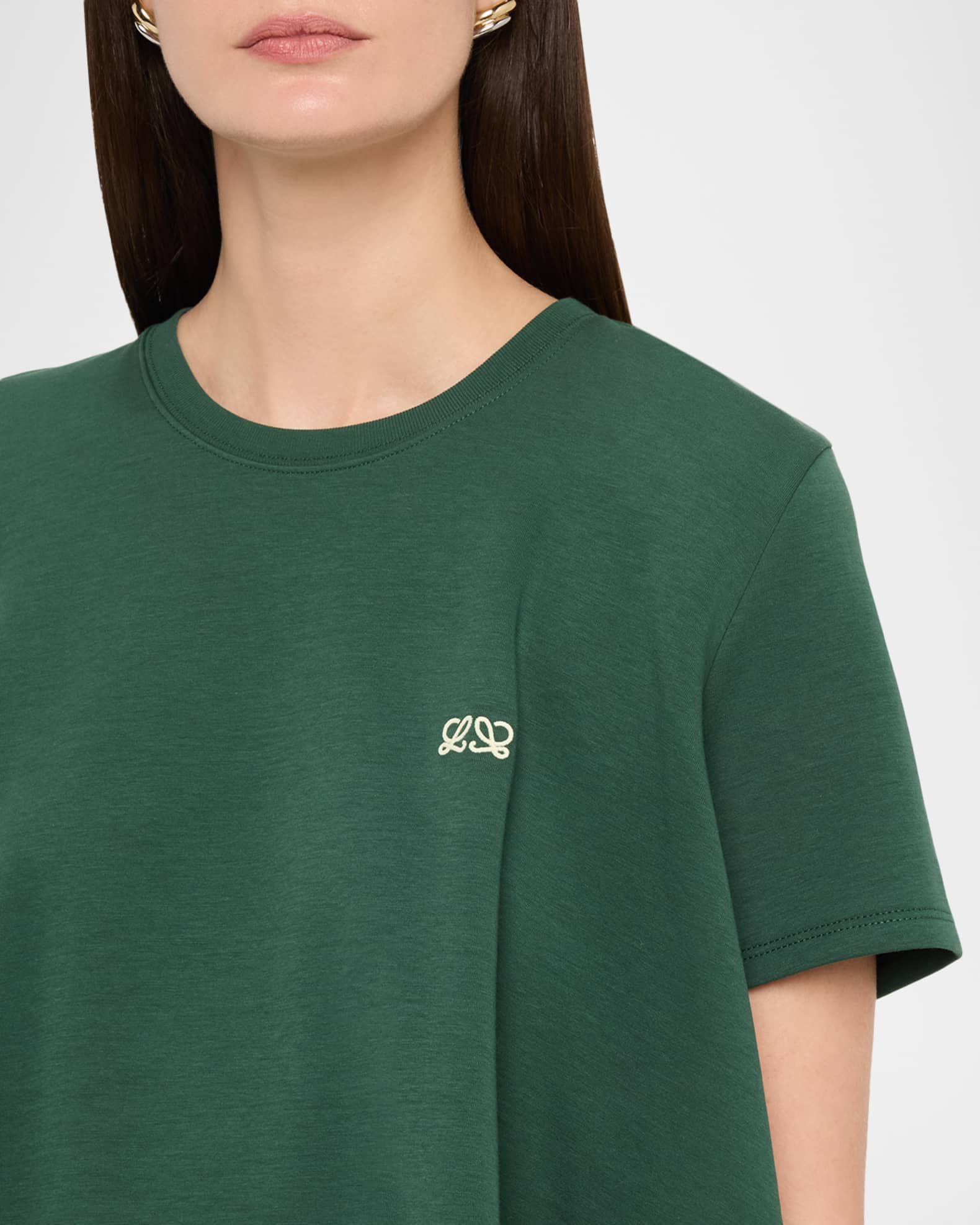 LOEWE 刺繍入りトップス XS ブラック/グリーン Loewe Short-Sleeve Cape T-Shirt | Neiman Marcus