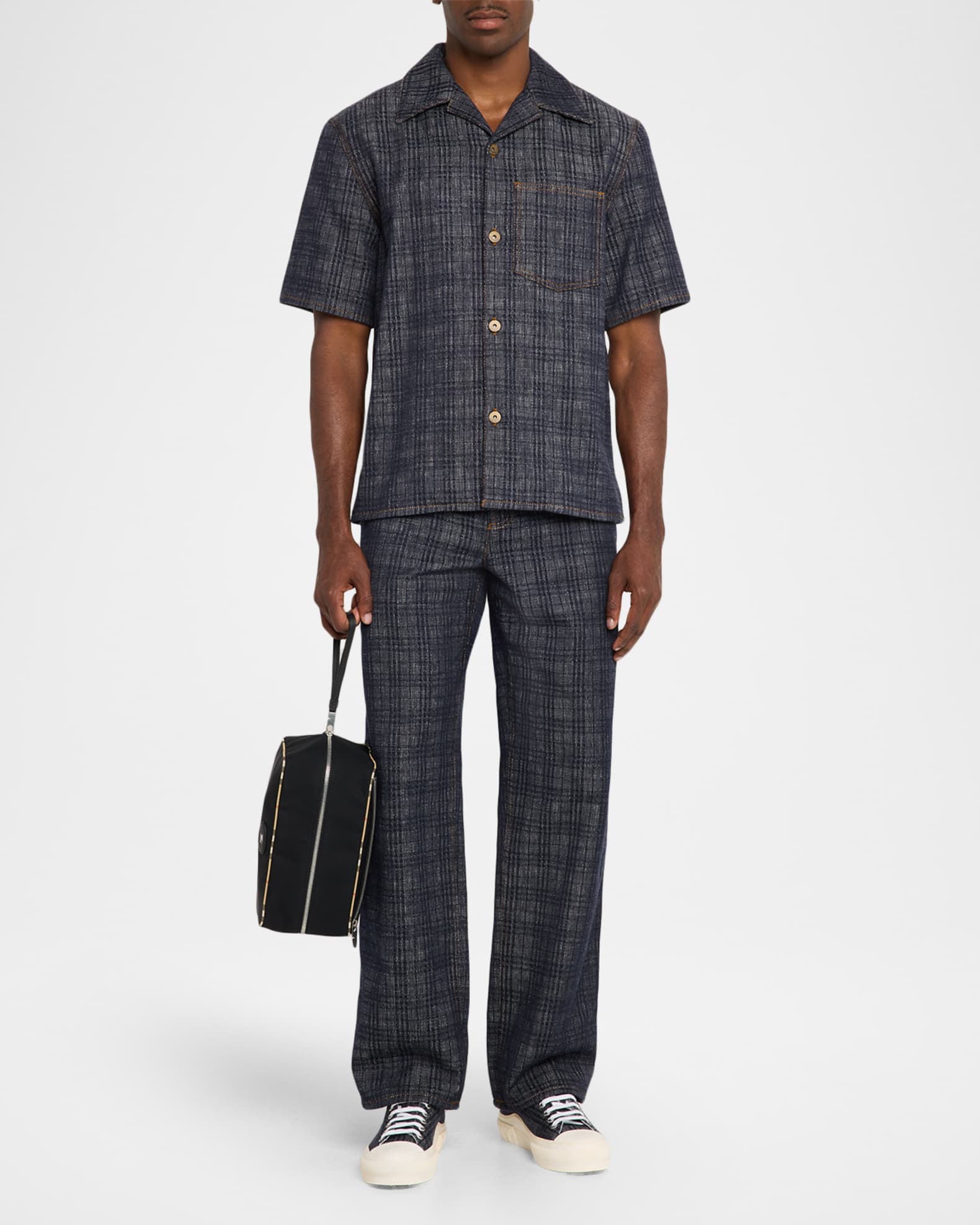 Burberry Men's Medium Check-Trim Travel Zip Pouch | Neiman Marcus
